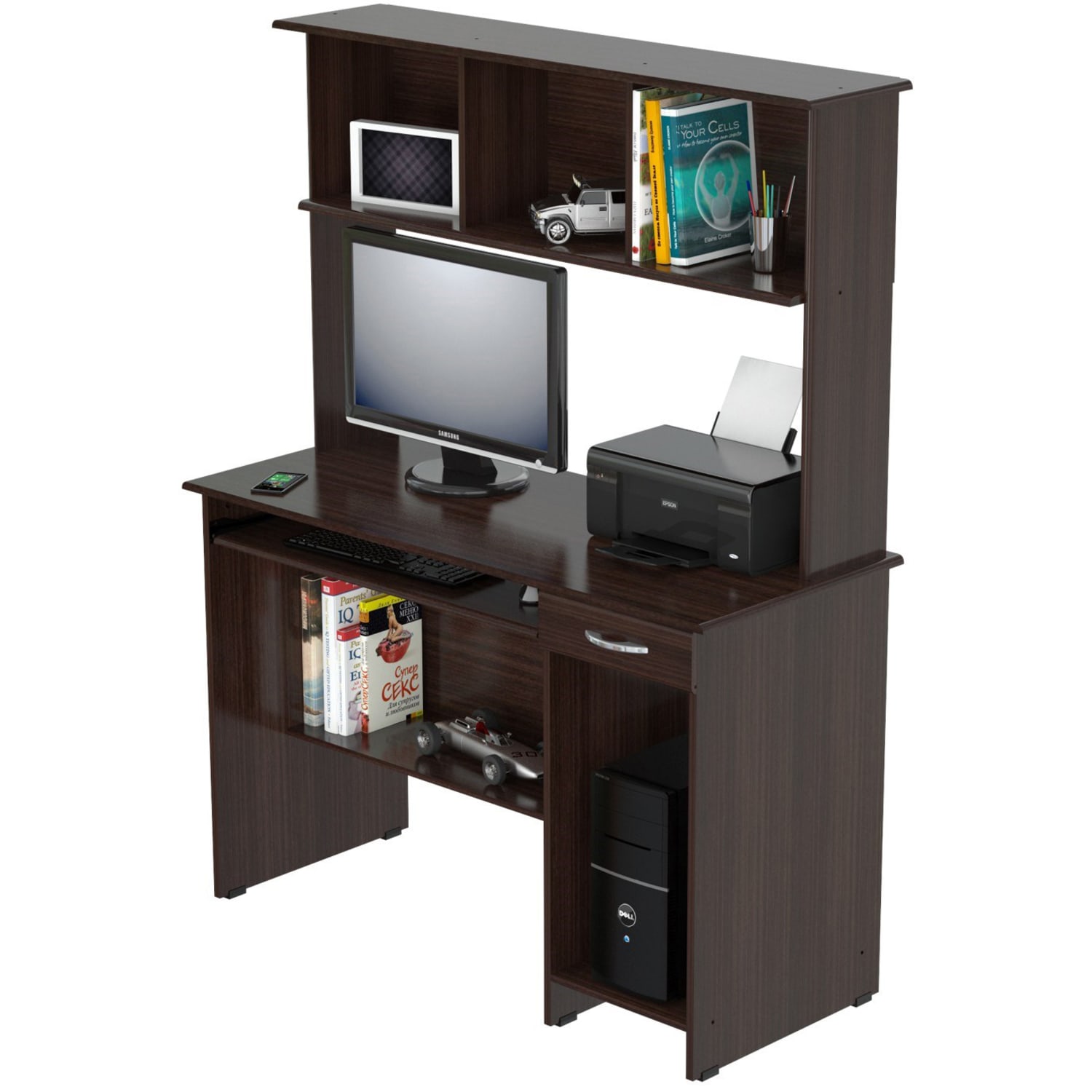 Inval Computer Workcenter With Hutch, Espresso-Wengue - Image 3