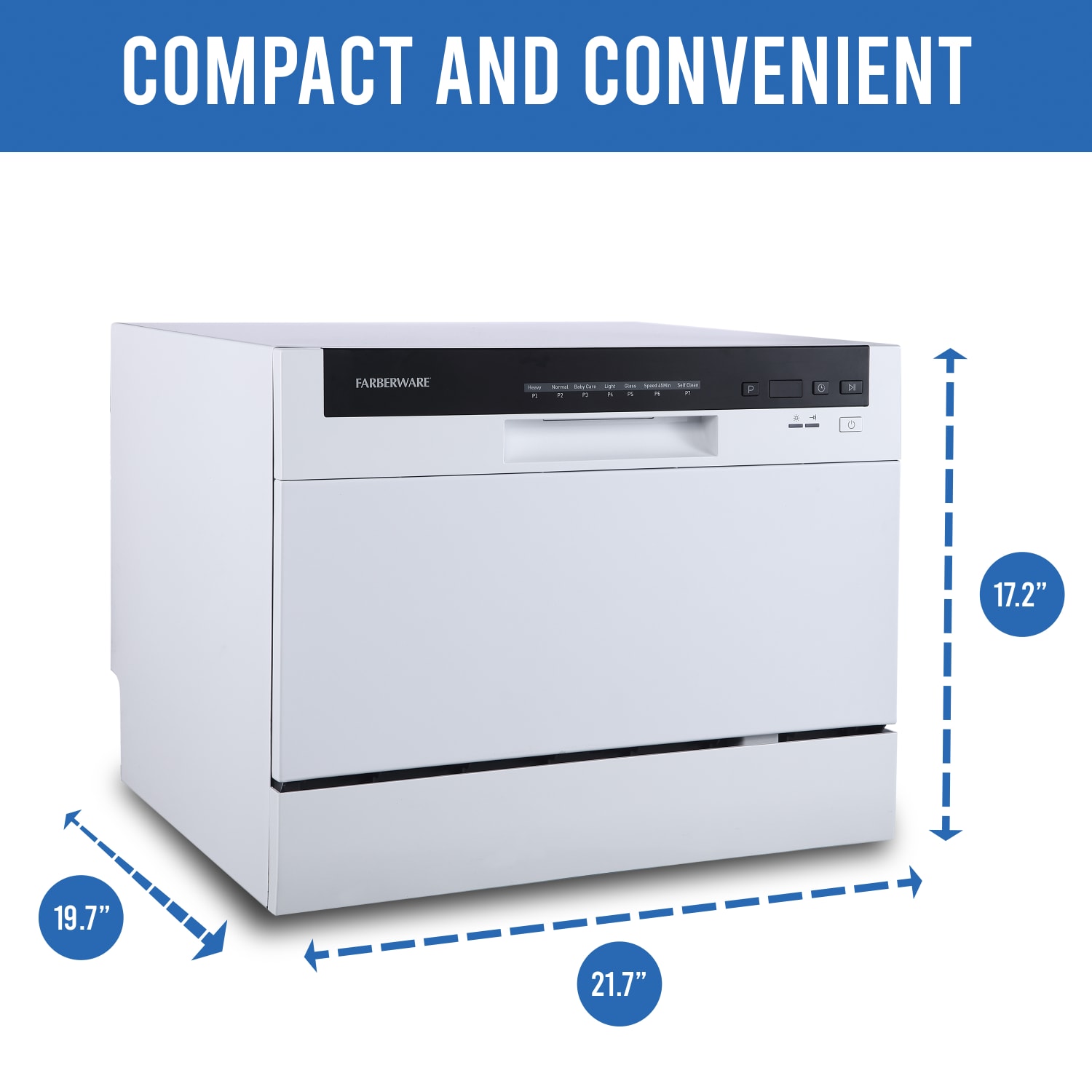 Farberware Professional FCD06 Counter-Top Dishwasher, 17-1/4inH x 21-13/16inW x 21-3/4inD, White - Image 5