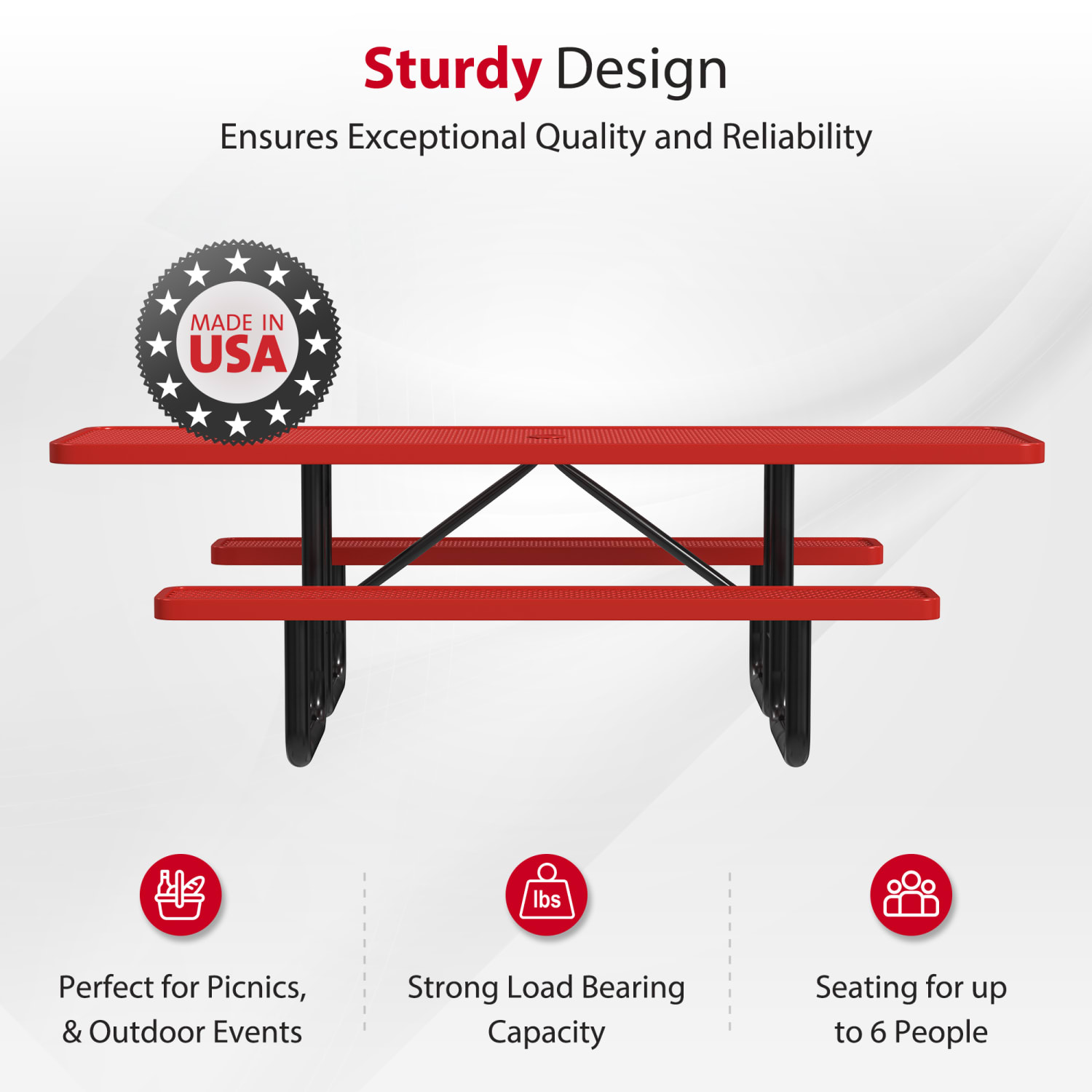 Leisure Craft Rectangle ADA Outdoor Picnic Table, 29-11/16inH x 96inW x 62inD, Black/Red - Image 3