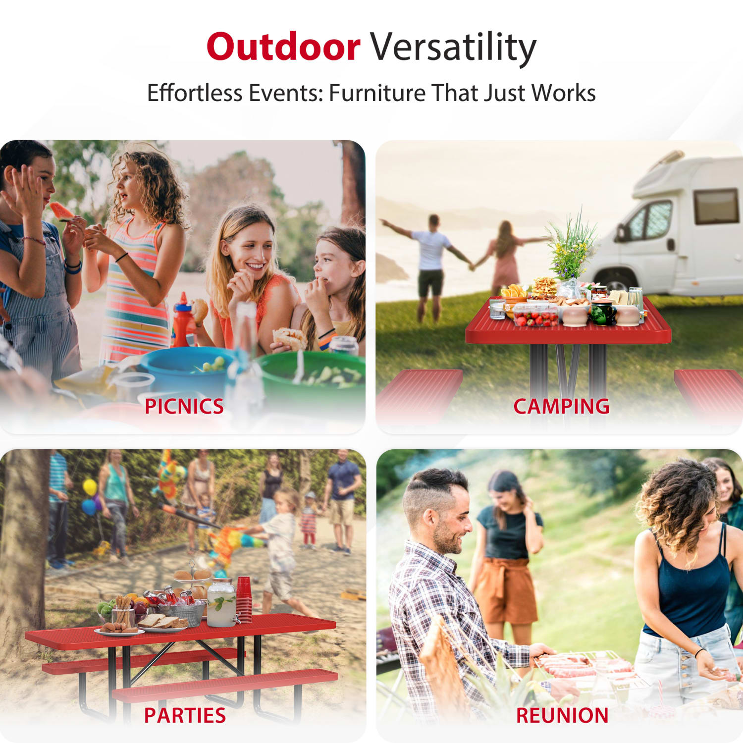 Leisure Craft Rectangle ADA Outdoor Picnic Table, 29-11/16inH x 96inW x 62inD, Black/Red - Image 6