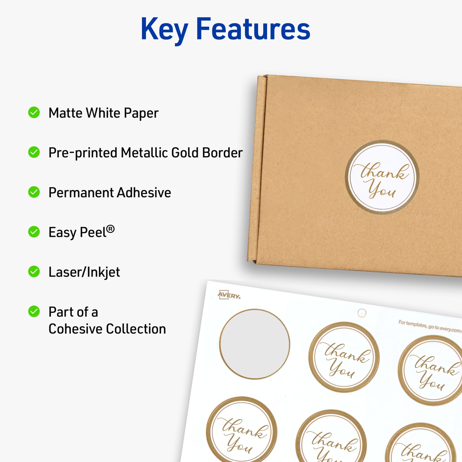 Avery Printable Labels With Metallic Border, Round, 2in diameter, Matte White/Gold, Pack Of 120 - Image 3