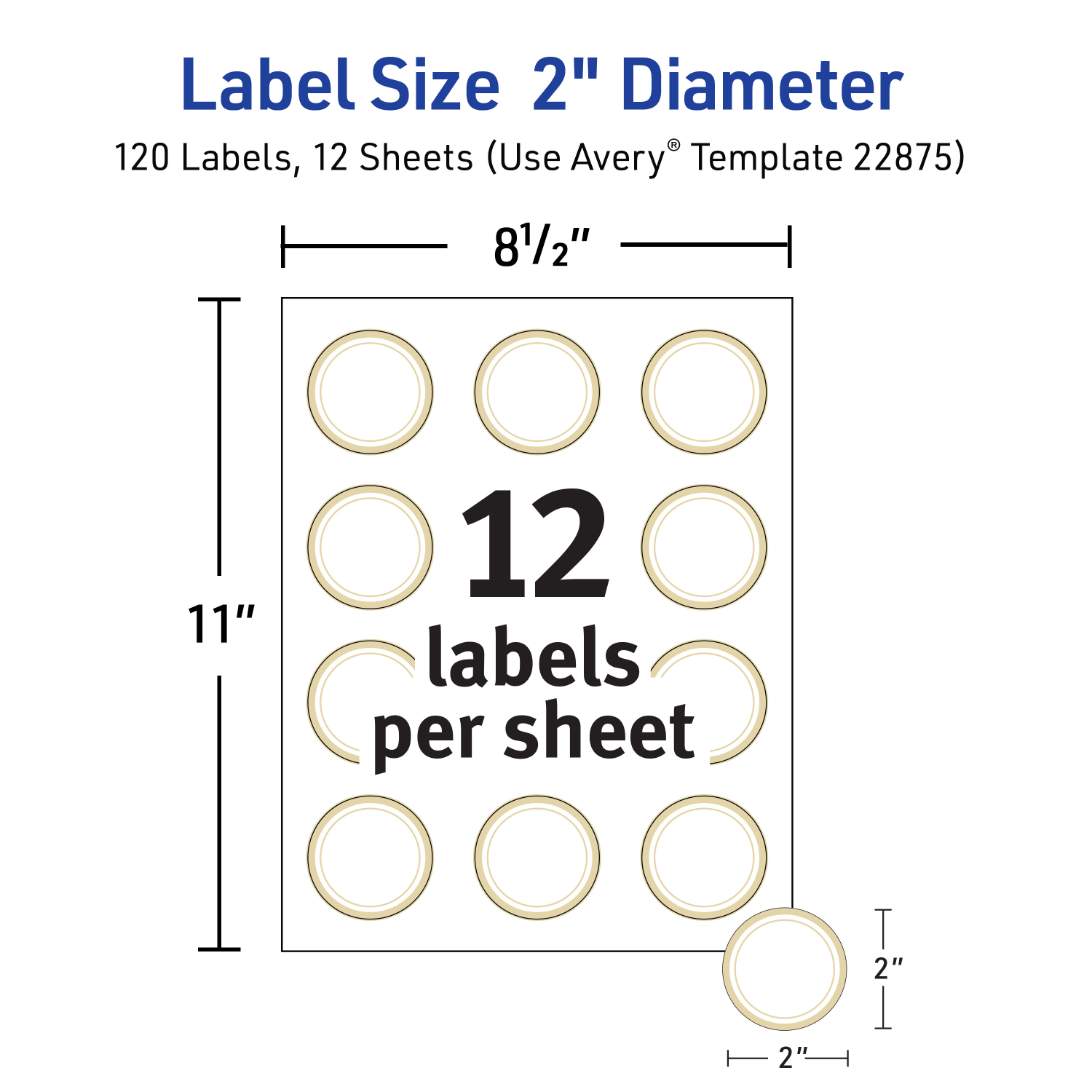 Avery Printable Labels With Metallic Border, Round, 2in diameter, Matte White/Gold, Pack Of 120 - Image 6