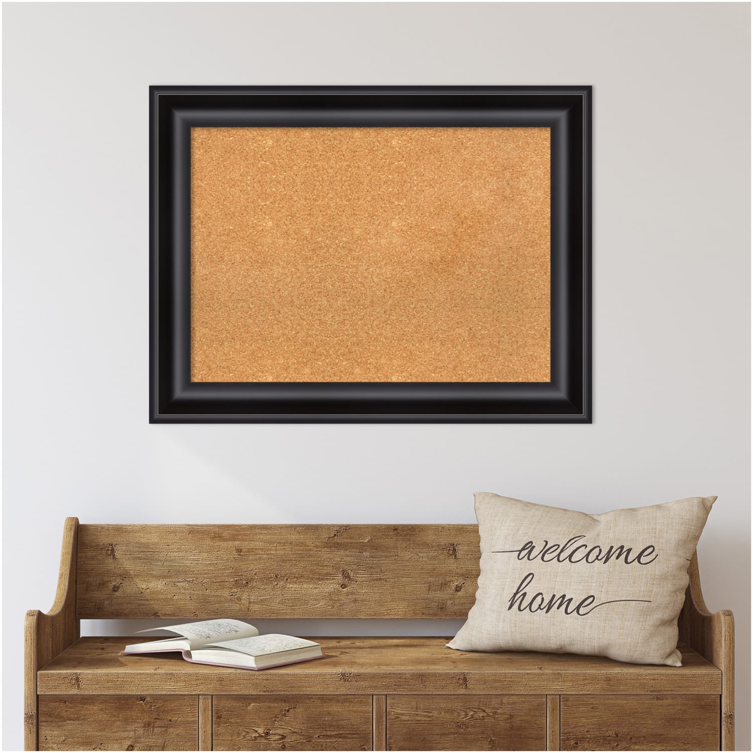 Amanti Art Rectangular Non-Magnetic Cork Bulletin Board, Natural, 34in x 26in, Grand Black Plastic Frame - Image 3