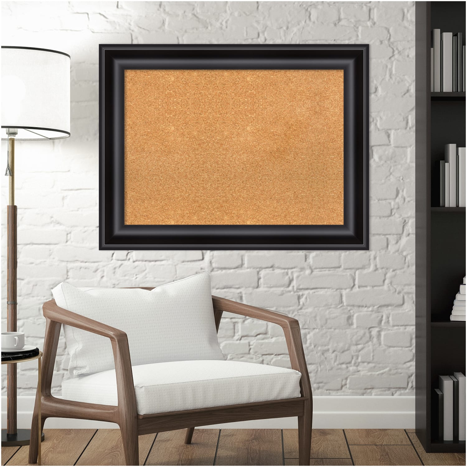Amanti Art Rectangular Non-Magnetic Cork Bulletin Board, Natural, 34in x 26in, Grand Black Plastic Frame - Image 4
