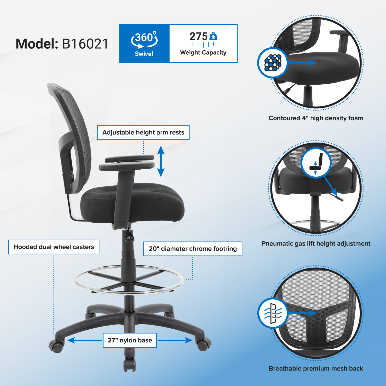Boss Office Products Contract Mesh Drafting Stool Black PopularChairscom