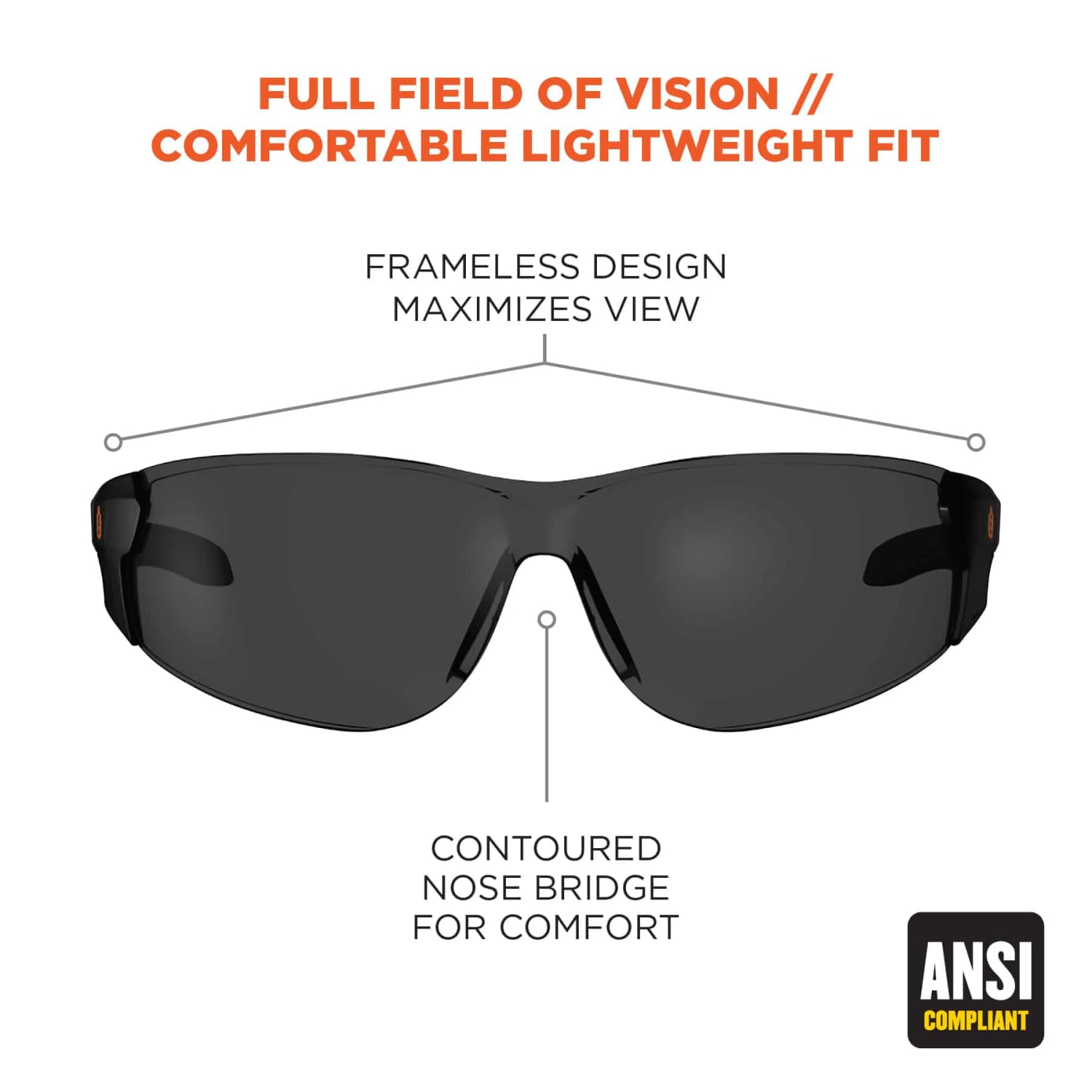Ergodyne Skullerz SAGA Frameless Safety Glasses, One Size, Matte Black Frame, Anti-Fog Smoke Lens - Image 3