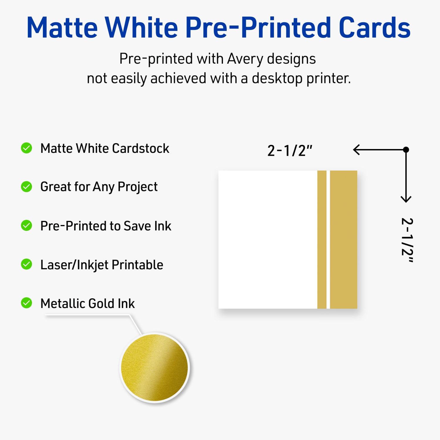 Avery Printable Cards With Sure Feed Technology, 2-1/2in x 2-1/2in, Matte White With Preprinted Gold Double-Dipped Edge, Pack Of 90 - Image 4