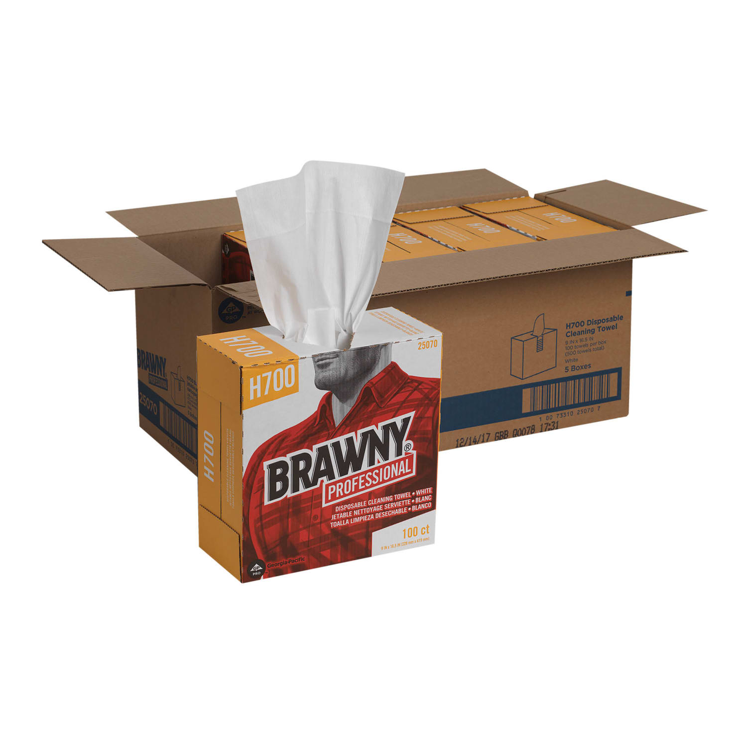 Brawny Professional by GP PRO H700 Disposable Cleaning Towels, Tall Box, White, 100/box - Image 3