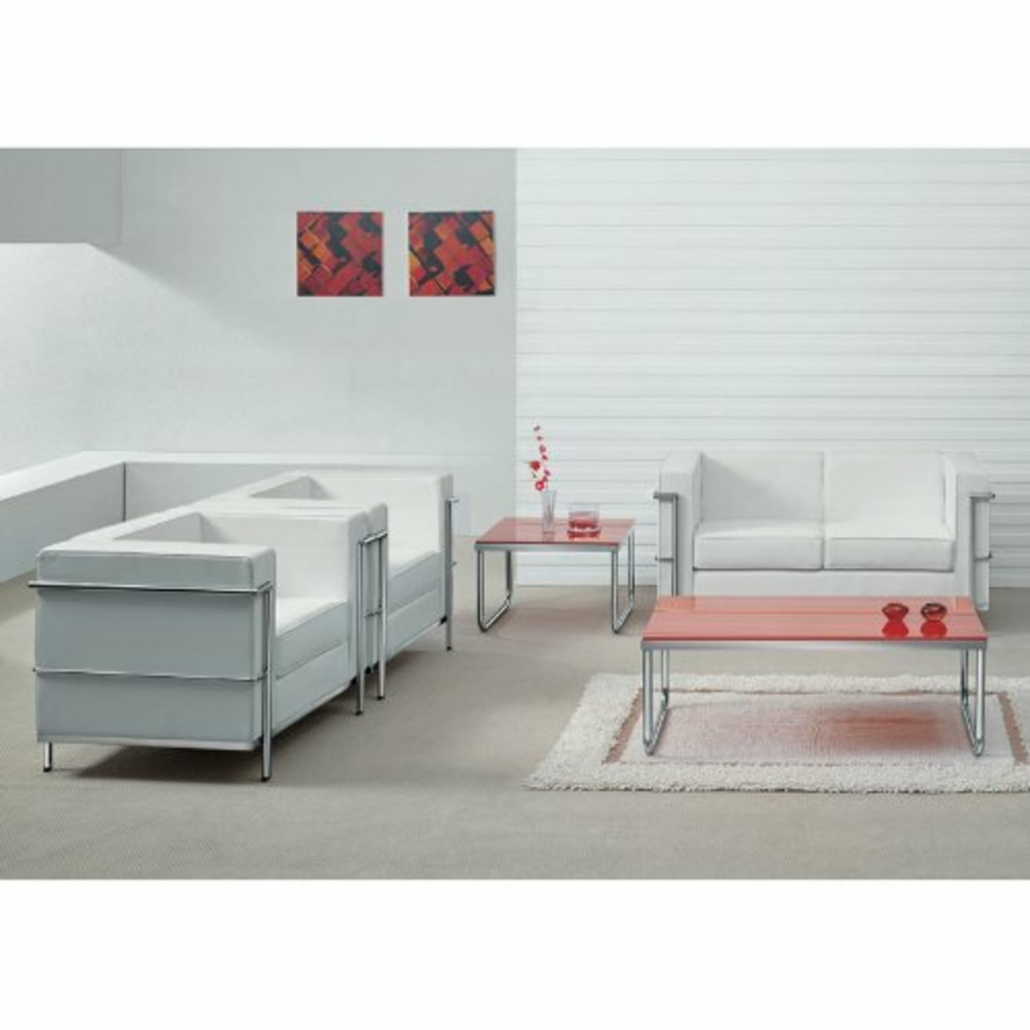 Flash Furniture HERCULES Regal Series Contemporary Leathersoft Sofa with Double Bar Encasing Frame Melrose White PopularChairscom