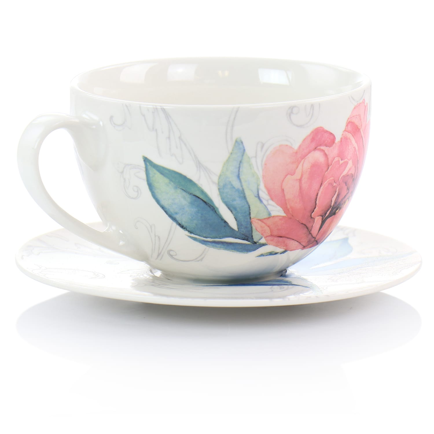 Martha Stewart Ceramic Floral Cup And Saucer Set, White - Image 3