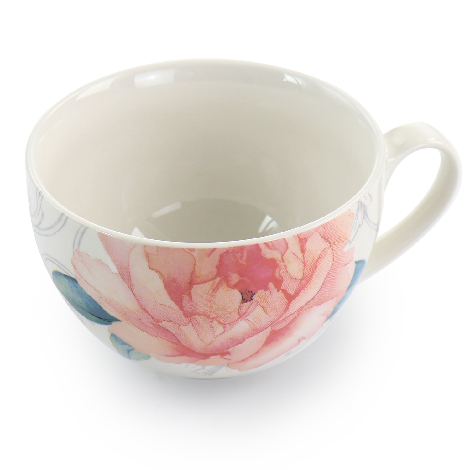 Martha Stewart Ceramic Floral Cup And Saucer Set, White - Image 5