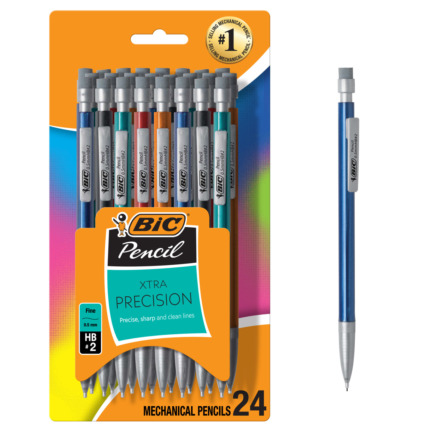BIC Mechanical Pencils, Xtra Precision, Fine Point, 0.5 mm, Assorted Barrel Colors, Pack Of 24 Pencils