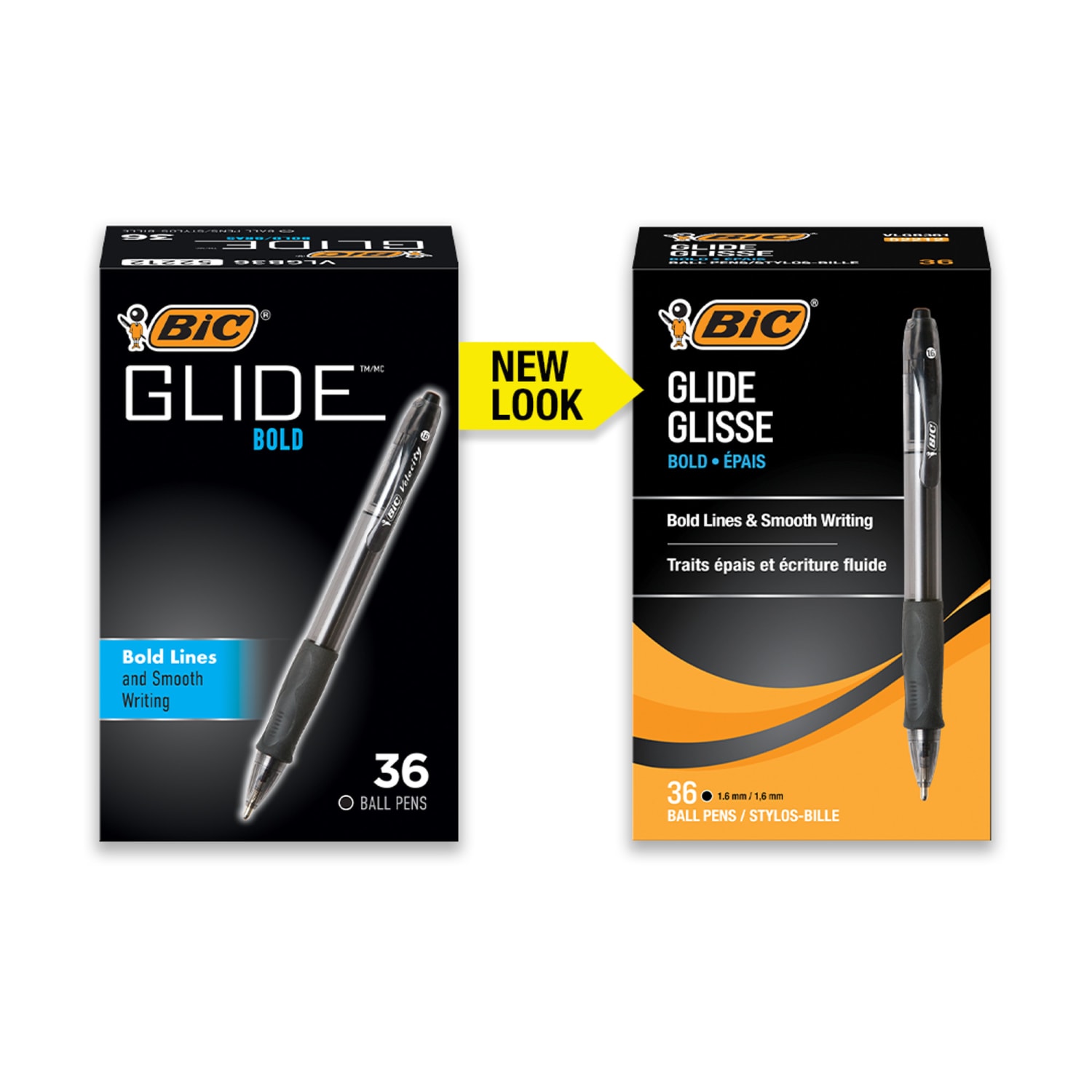 BIC Glide Bold Ballpoint Pens, Bold Point, 1.6 mm, Translucent Barrel, Black Ink, Pack Of 36 - Image 3