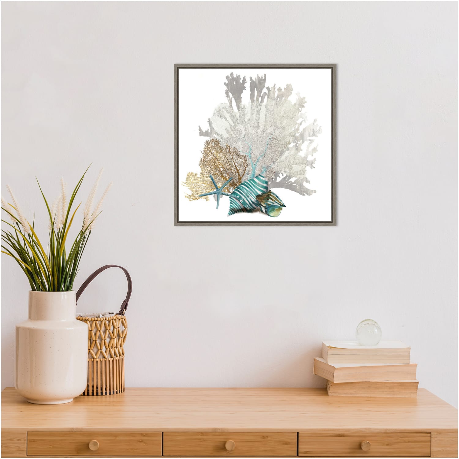 Amanti Art Coral by Aimee Wilson Framed Canvas Wall Art Print, 16inH x 16inW, Greywash - Image 3