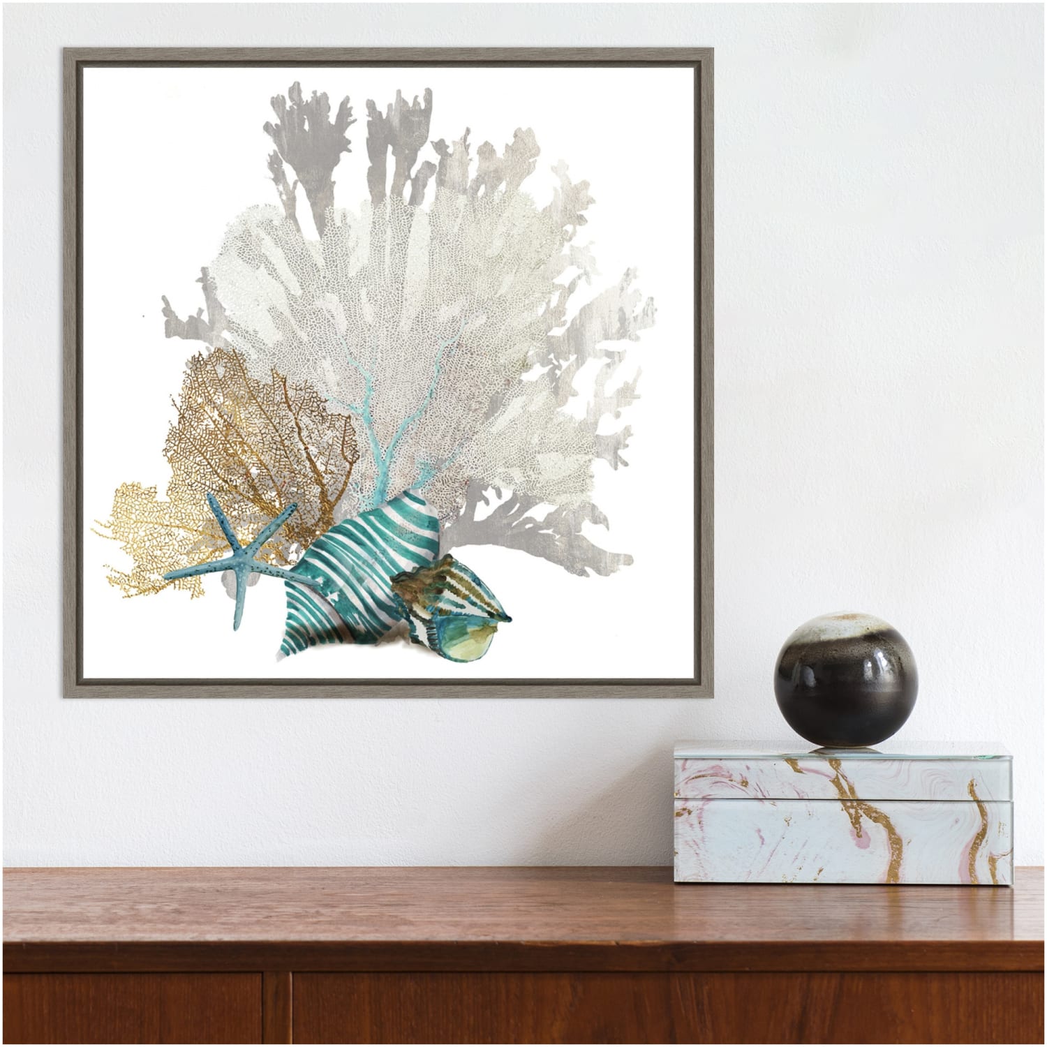 Amanti Art Coral by Aimee Wilson Framed Canvas Wall Art Print, 16inH x 16inW, Greywash - Image 4