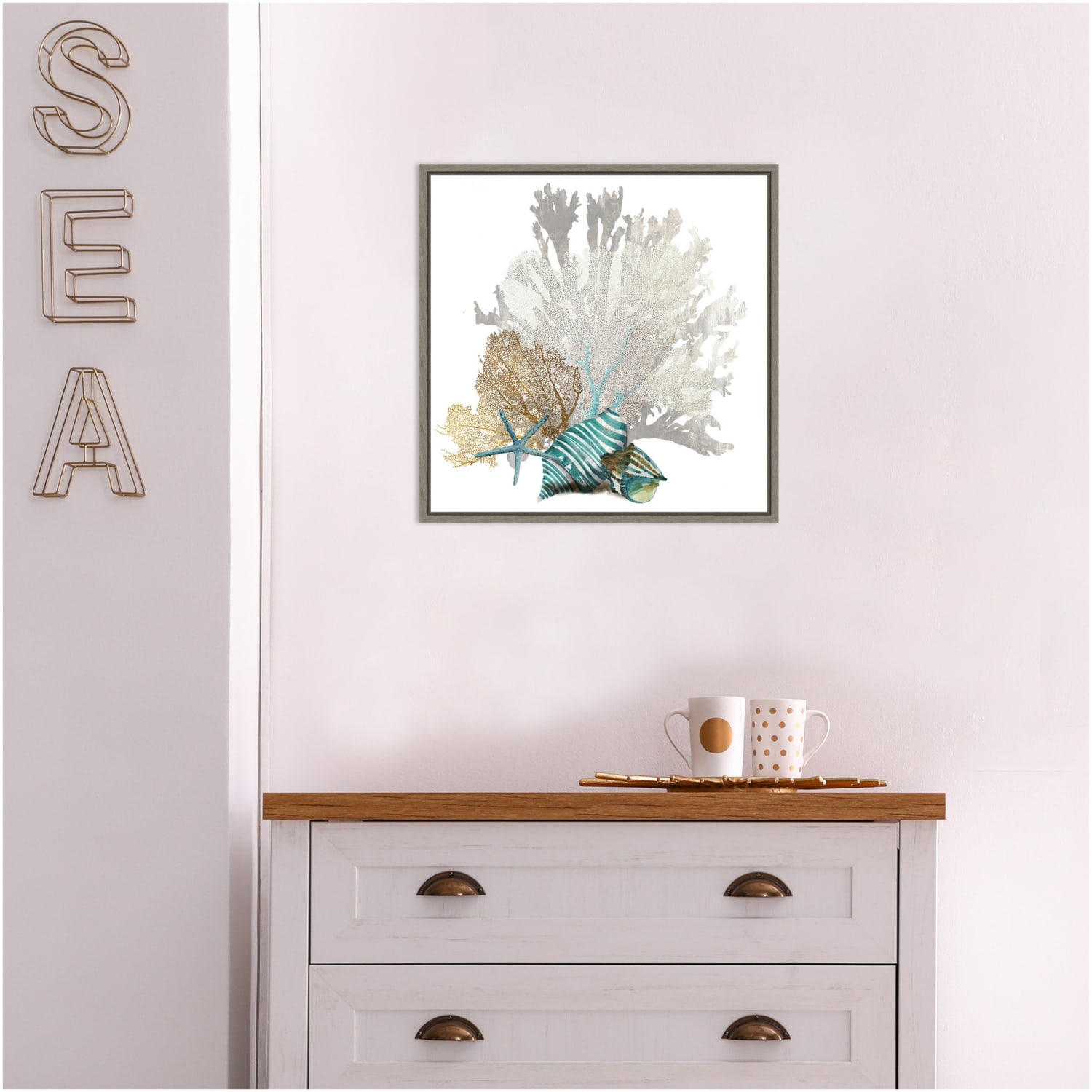 Amanti Art Coral by Aimee Wilson Framed Canvas Wall Art Print, 16inH x 16inW, Greywash - Image 5