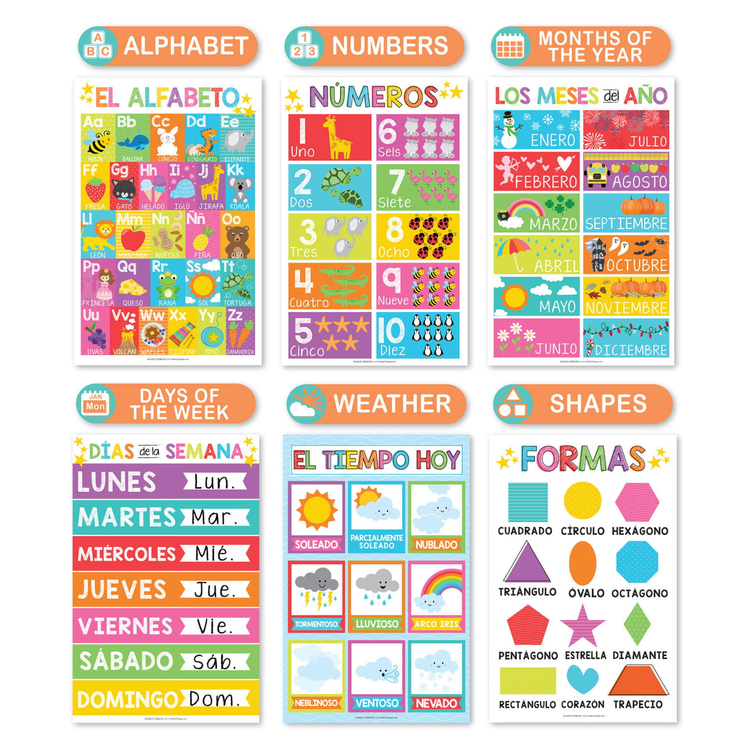 Hadley Designs Laminated Posters, Colorful Spanish Preschool Educational, Set Of 12 - Image 3