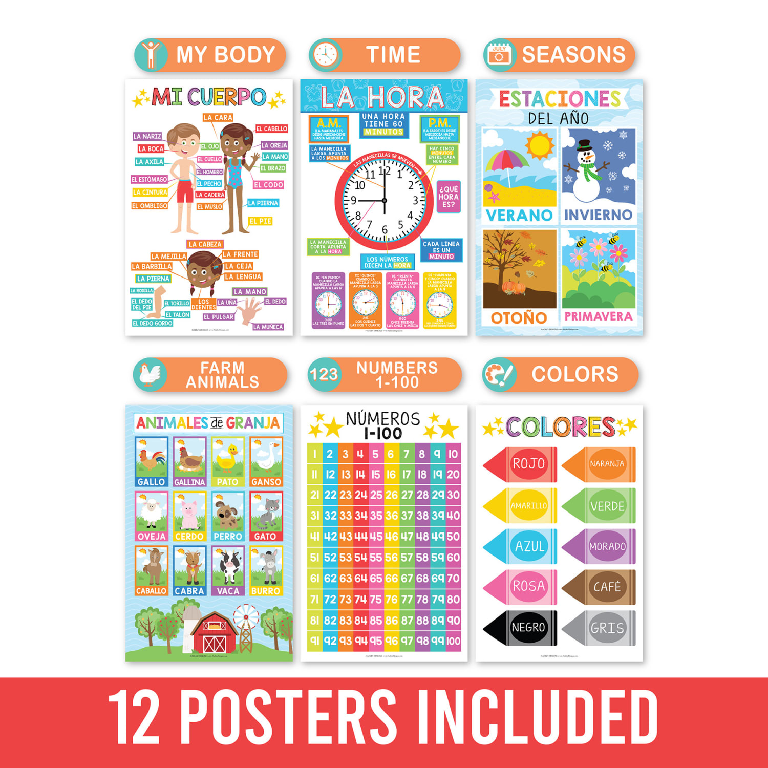 Hadley Designs Laminated Posters, Colorful Spanish Preschool Educational, Set Of 12 - Image 4