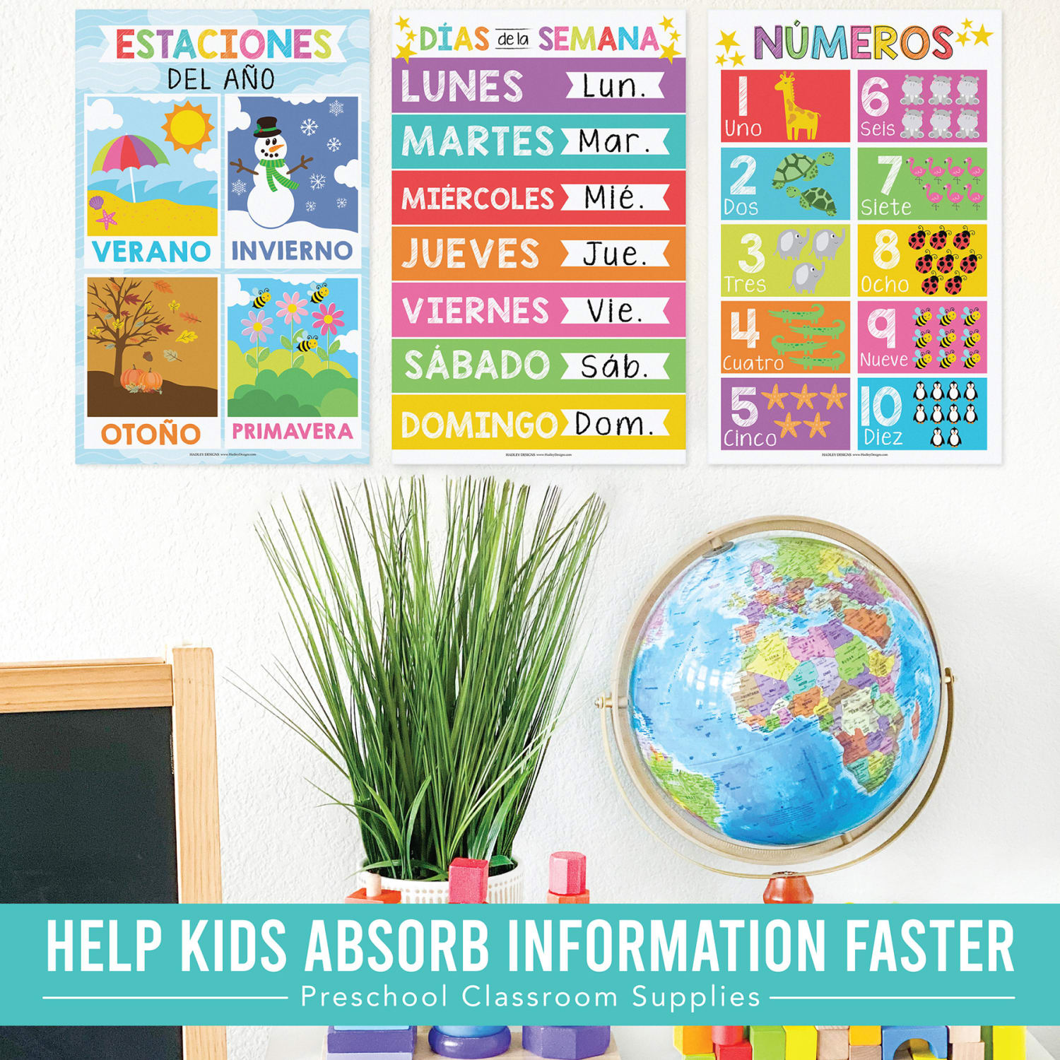 Hadley Designs Laminated Posters, Colorful Spanish Preschool Educational, Set Of 12 - Image 6