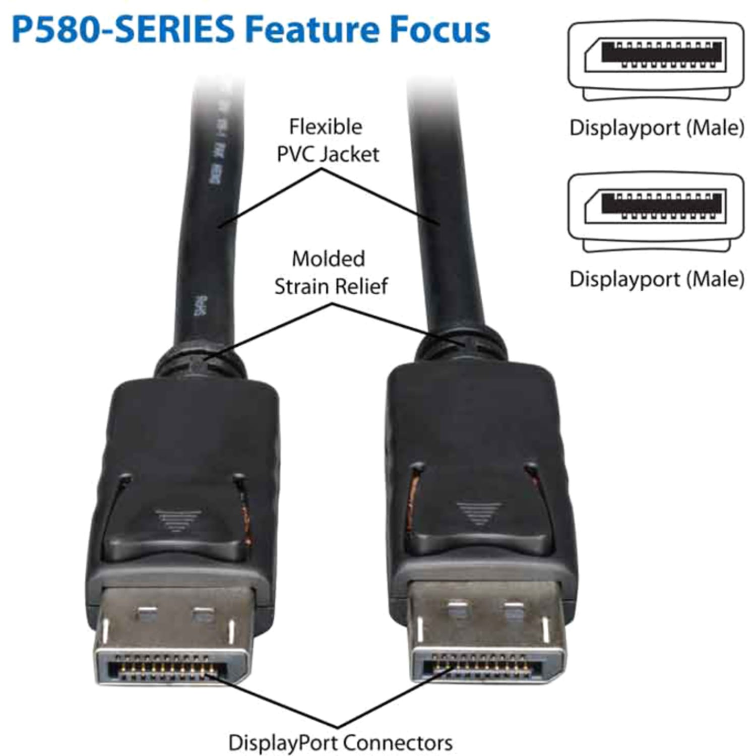 Eaton Tripp Lite Series DisplayPort Cable with Latching Connectors, 4K (M/M), Black, 25 ft. (7.62 m) - P580025 - Image 3