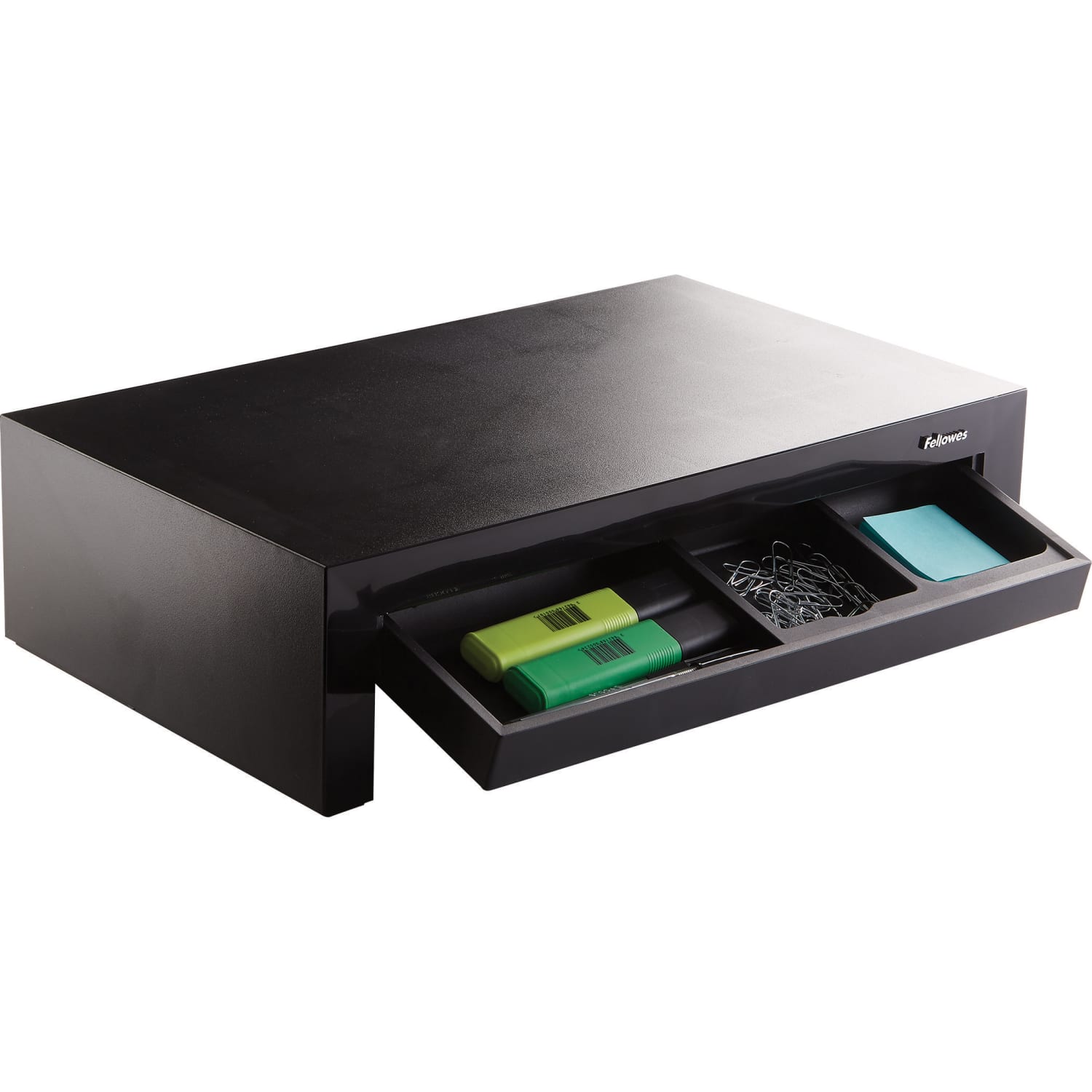 Fellowes Designer Suites Height-Adjustable Monitor Riser With Storage Tray, 4.38inH x 16inW x 9.38inD, Black - Image 3
