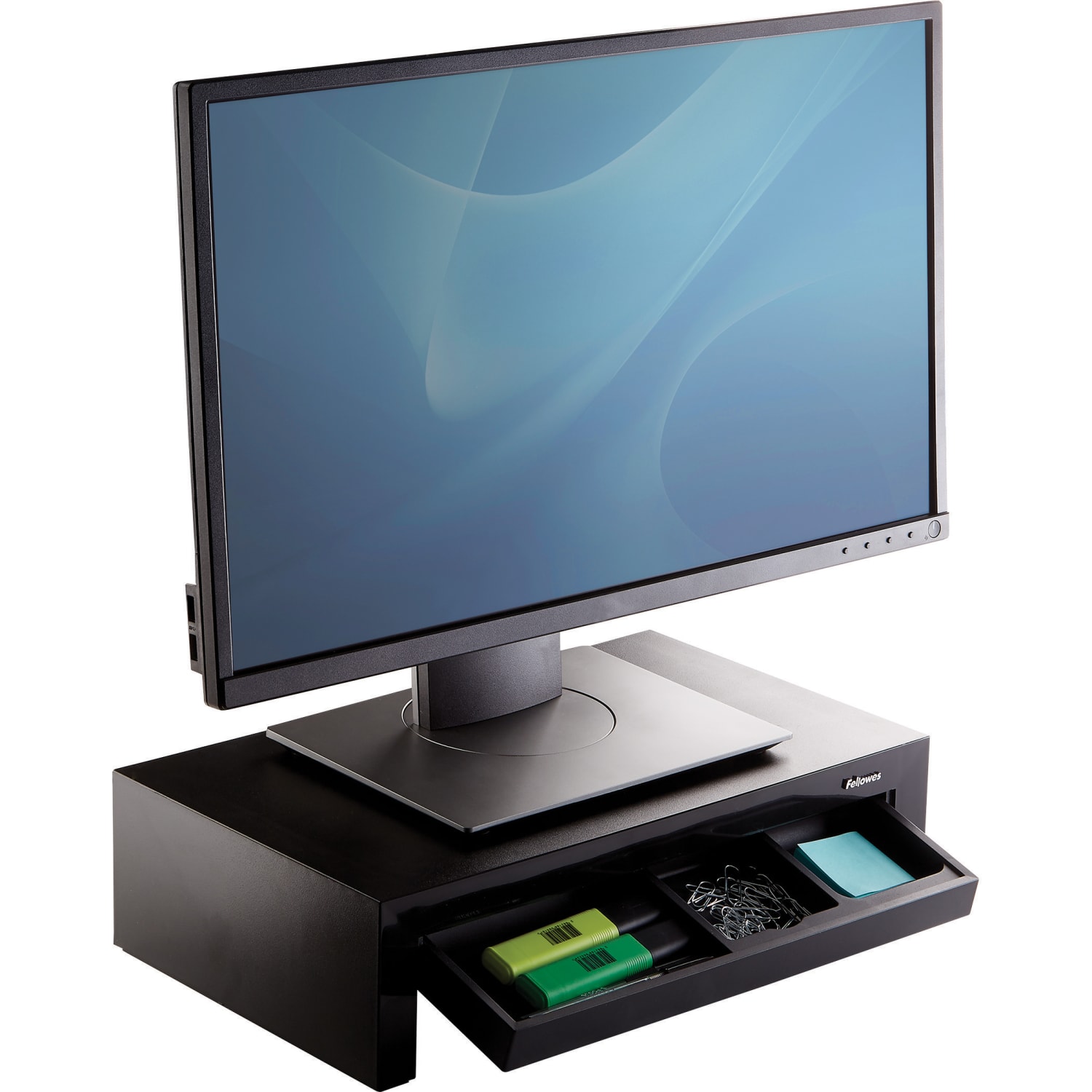 Fellowes Designer Suites Height-Adjustable Monitor Riser With Storage Tray, 4.38inH x 16inW x 9.38inD, Black - Image 4