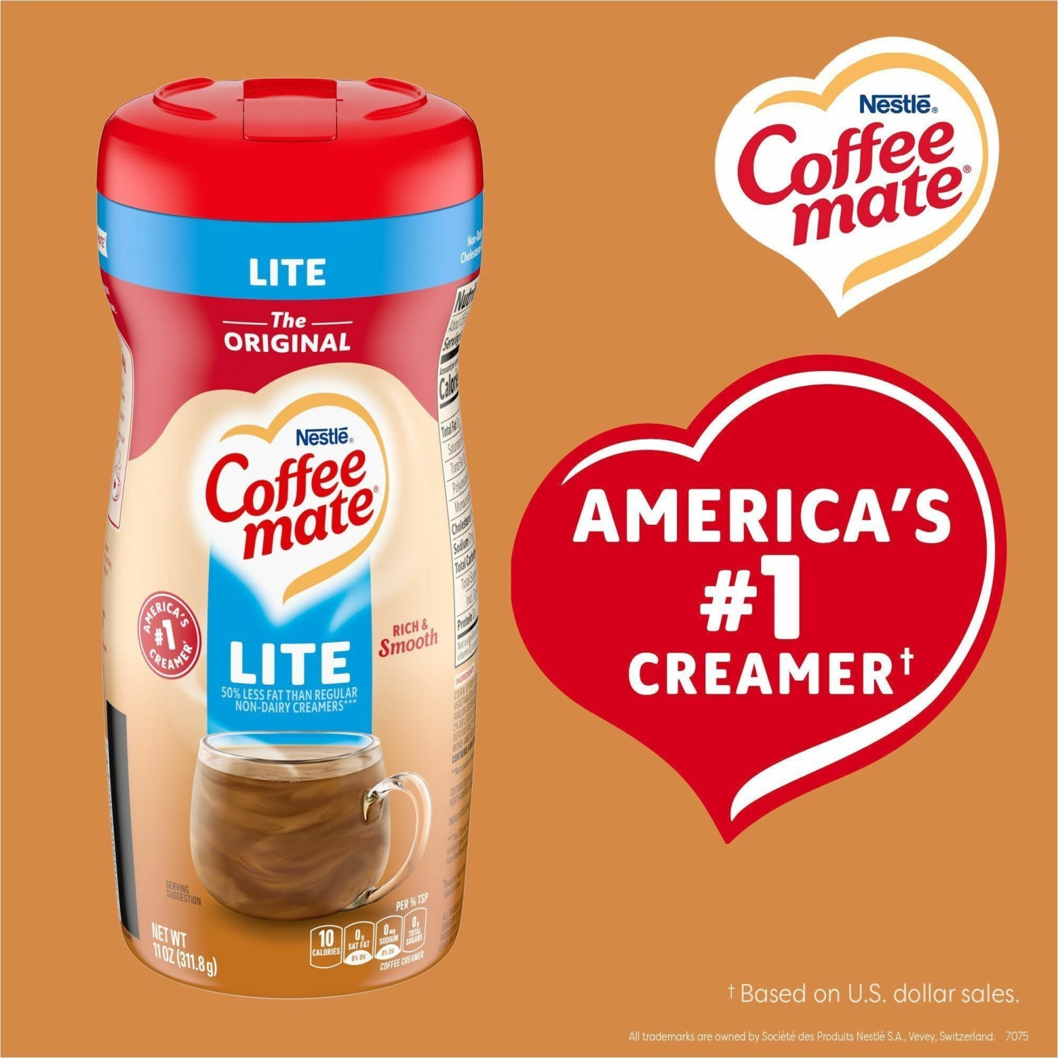 Nestle Coffee-mate Powdered Creamer Canister, Original Lite, 11 Oz - Image 3