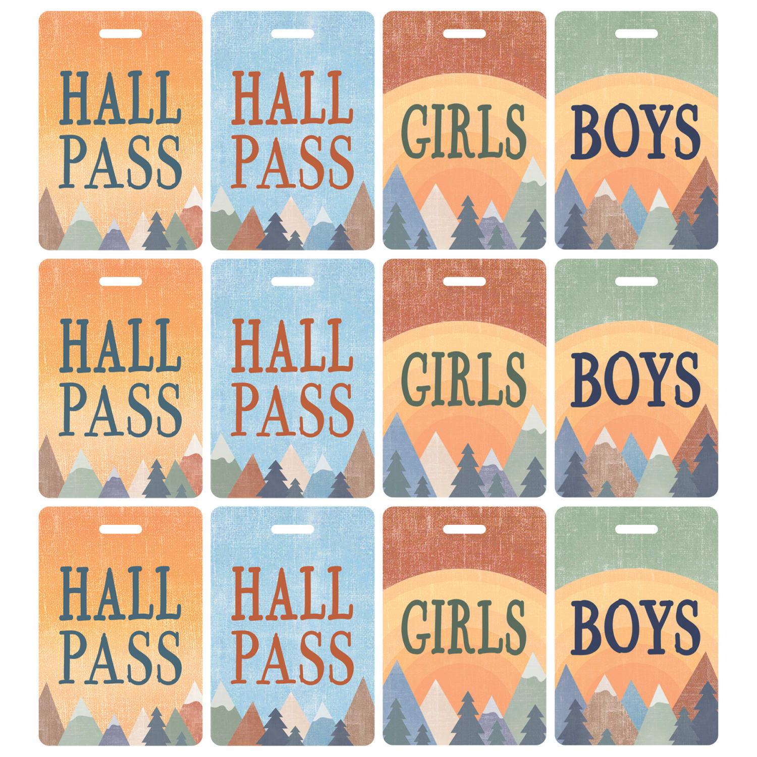 Teacher Created Resources Hall Passes With Lanyards, 16-1/2in, Moving Mountains, 4 Passes Per Pack, Bundle Of 3 Packs