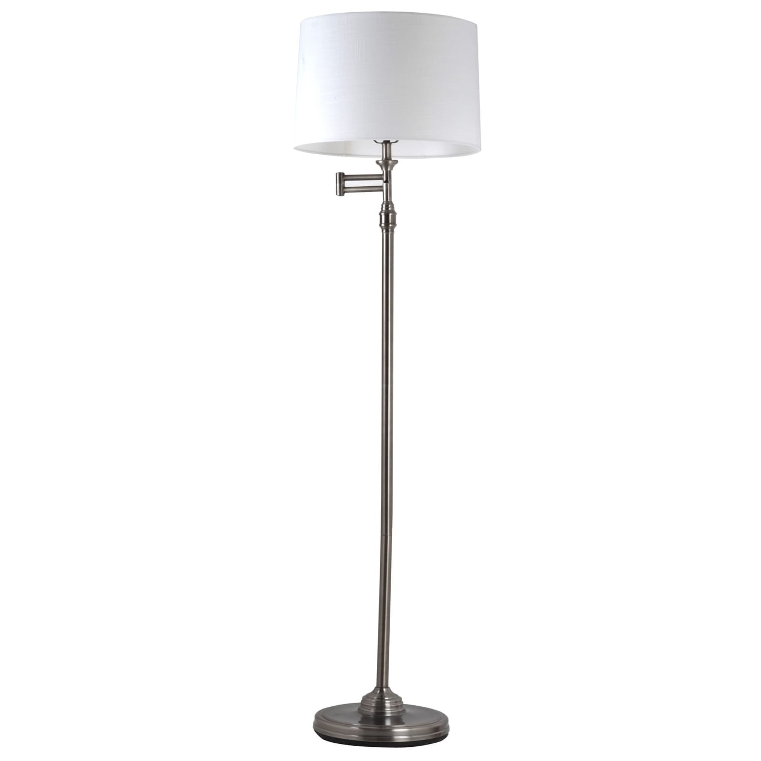 Adesso Simplee Aaron Swing Arm Floor Lamp, 57-2/5inH, White Textured Linen Shade/Antique Pewter Base