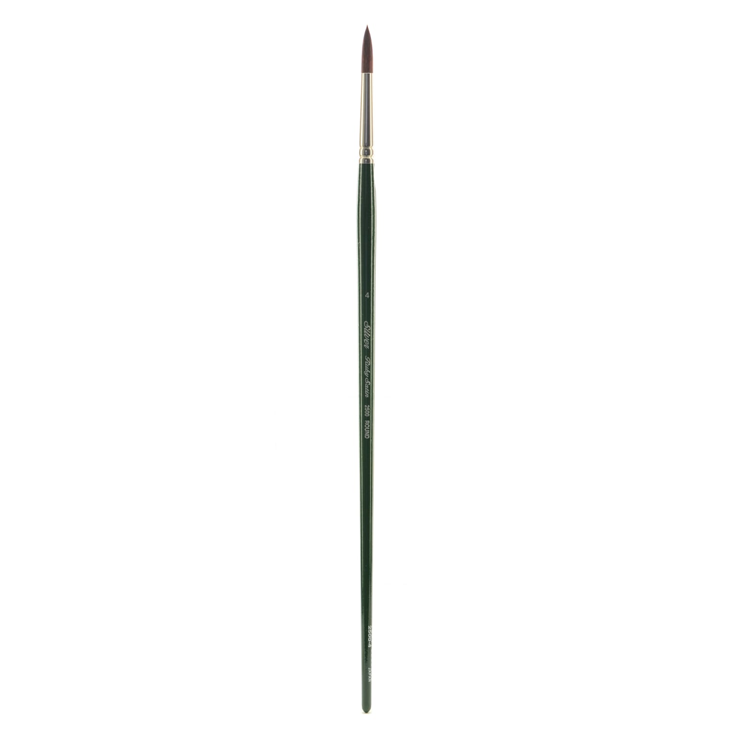 Silver Brush Ruby Satin Series Long-Handle Brush, 2500, Size 4, Round, Synthetic Bristles, Deep Green/Silver