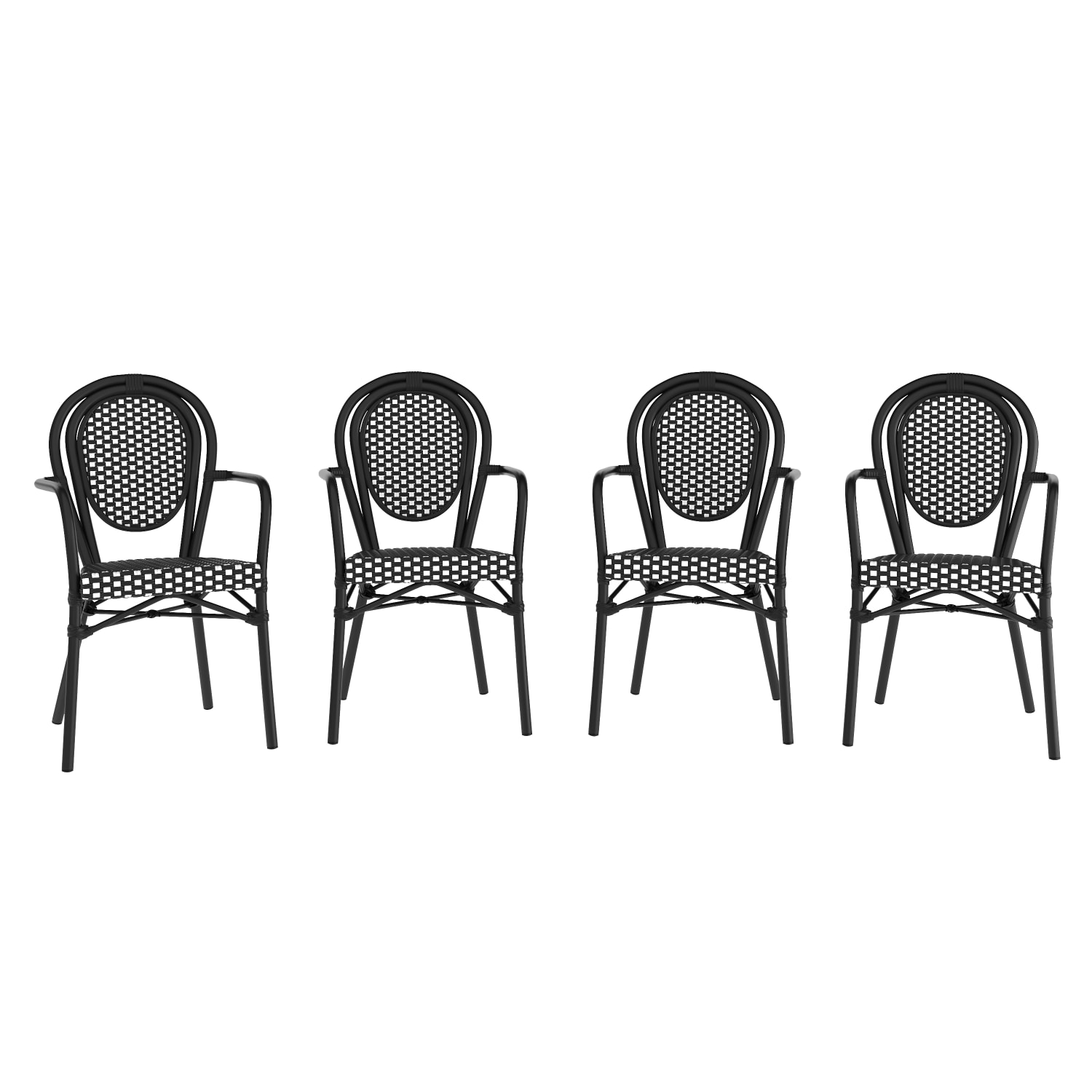 Flash Furniture 4 Pack Lourdes IndoorOutdoor Commercial Thonet Bistro Stacking Chair with Arms Black  WhiteBlack Frame  4SDA6422ABKWBK PopularChairscom