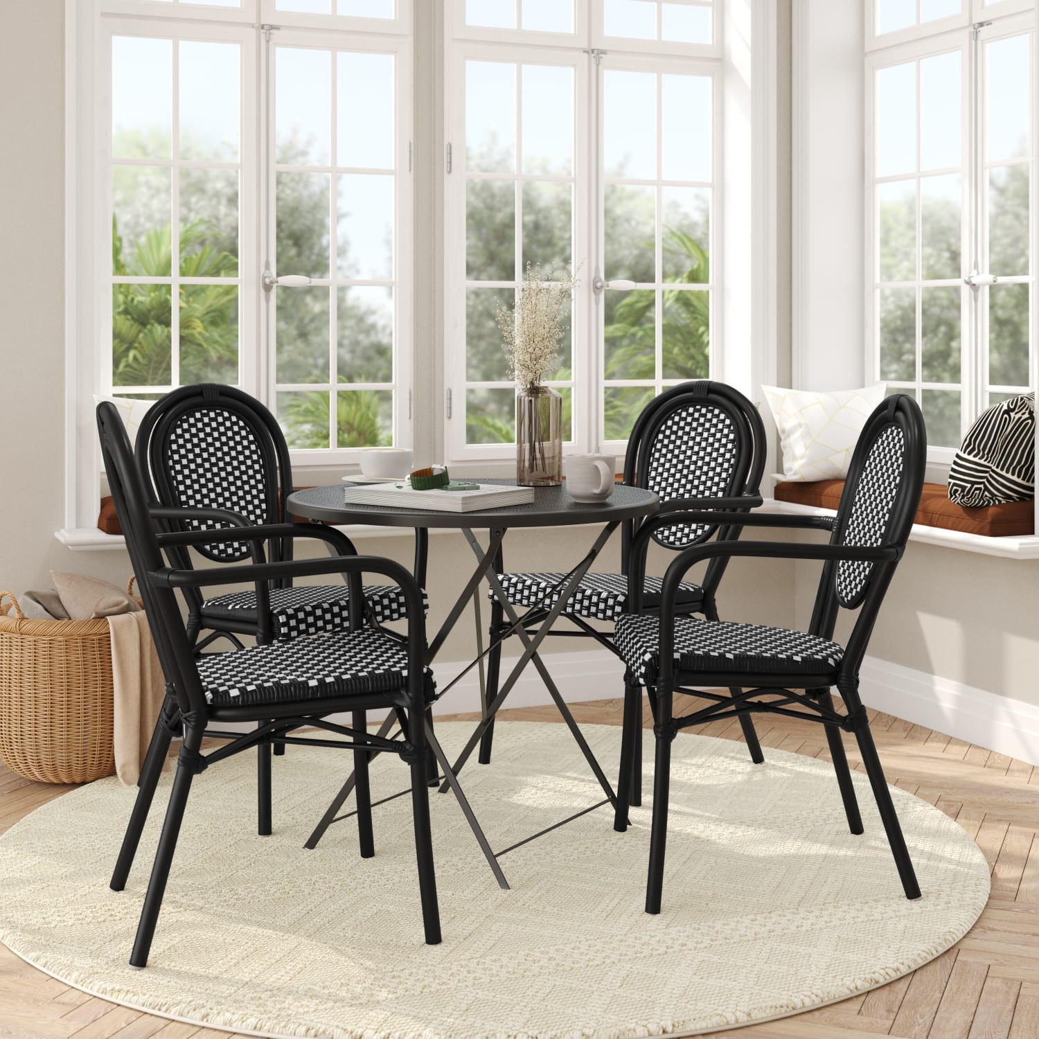 Flash Furniture 4 Pack Lourdes IndoorOutdoor Commercial Thonet Bistro Stacking Chair with Arms Black WhiteBlack Frame 4SDA6422ABKWBK PopularChairscom Flash Furniture 4 Pack Lourdes IndoorOutdoor Commercial Thonet Bistro Stacking Chair with Arms Black WhiteBlack Frame 4SDA6422ABKWBK PopularChairscom