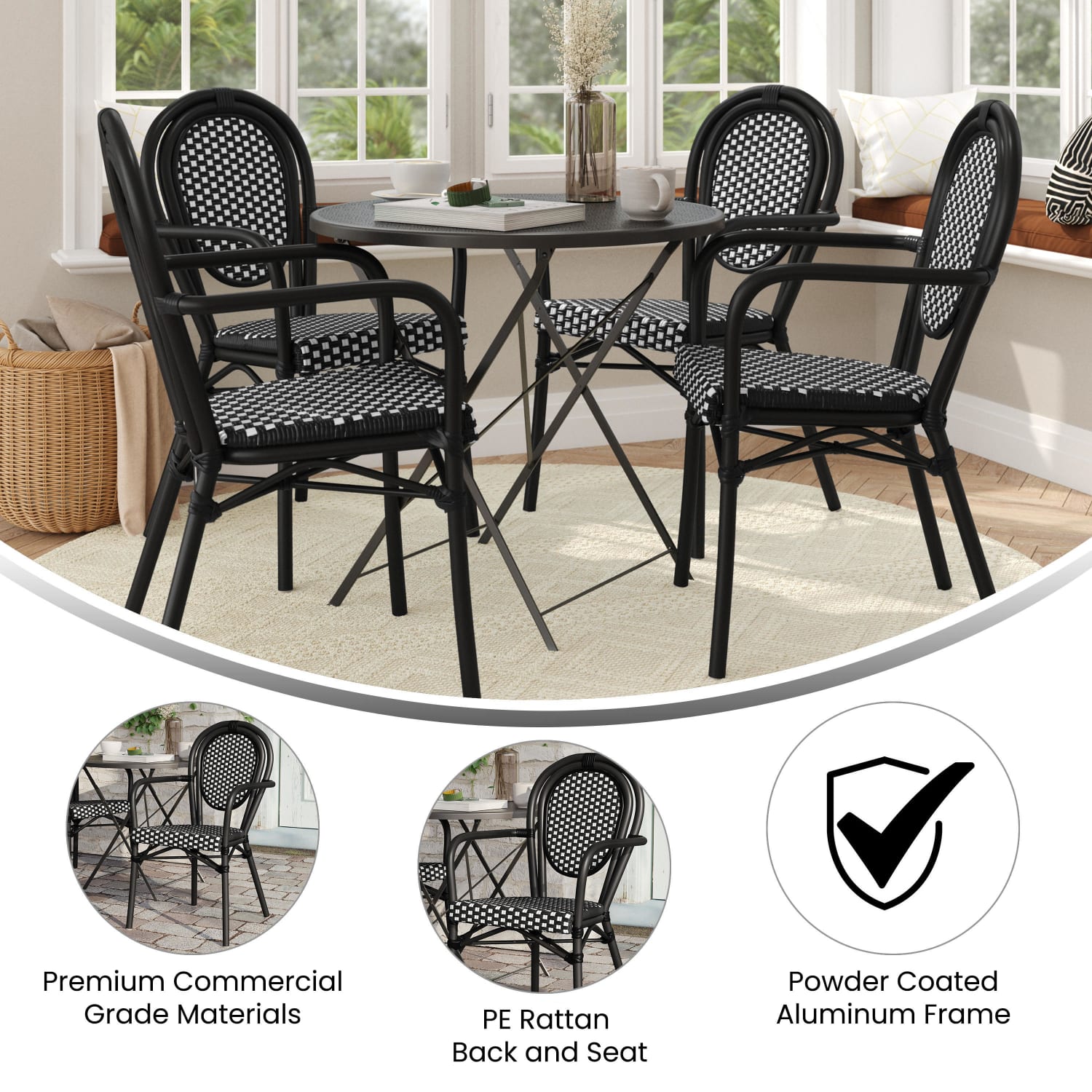 Flash Furniture 4 Pack Lourdes IndoorOutdoor Commercial Thonet Bistro Stacking Chair with Arms Black WhiteBlack Frame 4SDA6422ABKWBK PopularChairscom Flash Furniture 4 Pack Lourdes IndoorOutdoor Commercial Thonet Bistro Stacking Chair with Arms Black WhiteBlack Frame 4SDA6422ABKWBK PopularChairscom