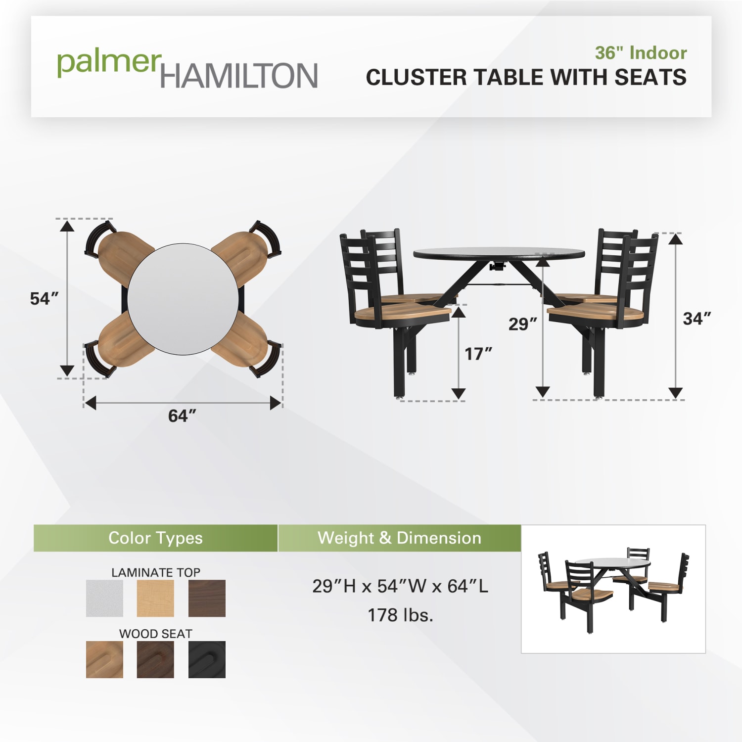 Palmer Hamilton Covey Indoor Cluster Table With 4 Seats, 29in x 54in, Gray Glace/Natural - Image 4