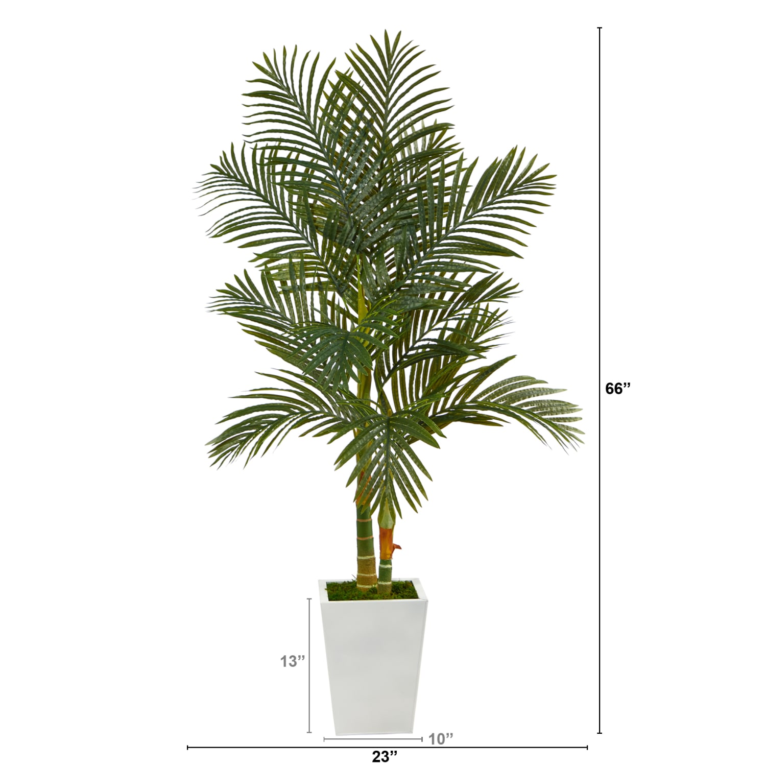 Nearly Natural Golden Cane Palm 66inH Artificial Plant With Metal Planter, 66inH x 23inW x 21inD, Green/White - Image 3