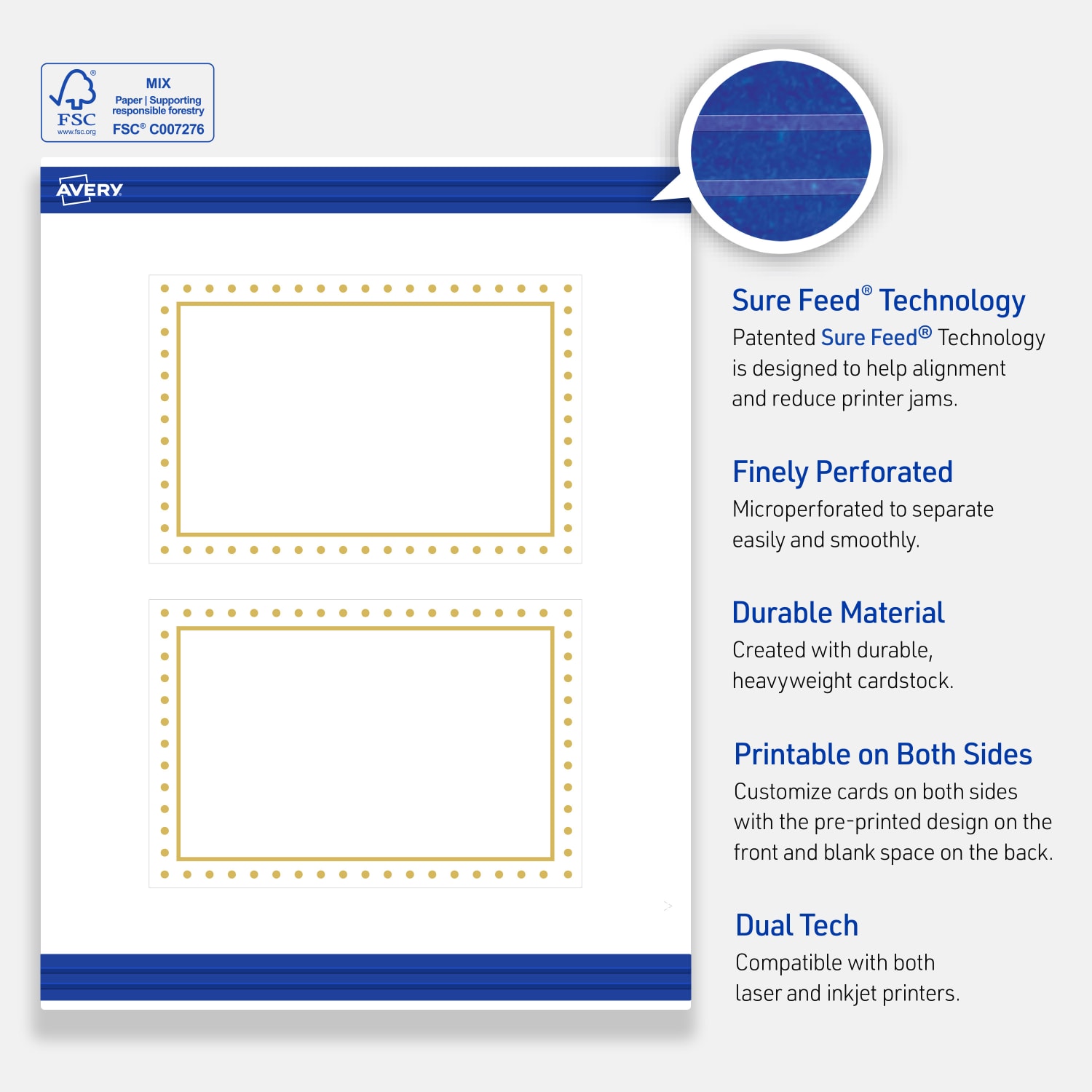 Avery Printable Postcards With Sure Feed Technology, 4in x 6in, Matte White With Preprinted Gold Dot Border, Pack Of 20 - Image 5
