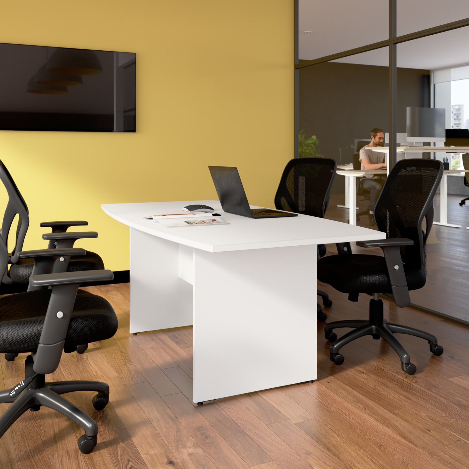 Bush Business Furniture 72-inch Office Conference Table with Wood Base, White, Standard Delivery
