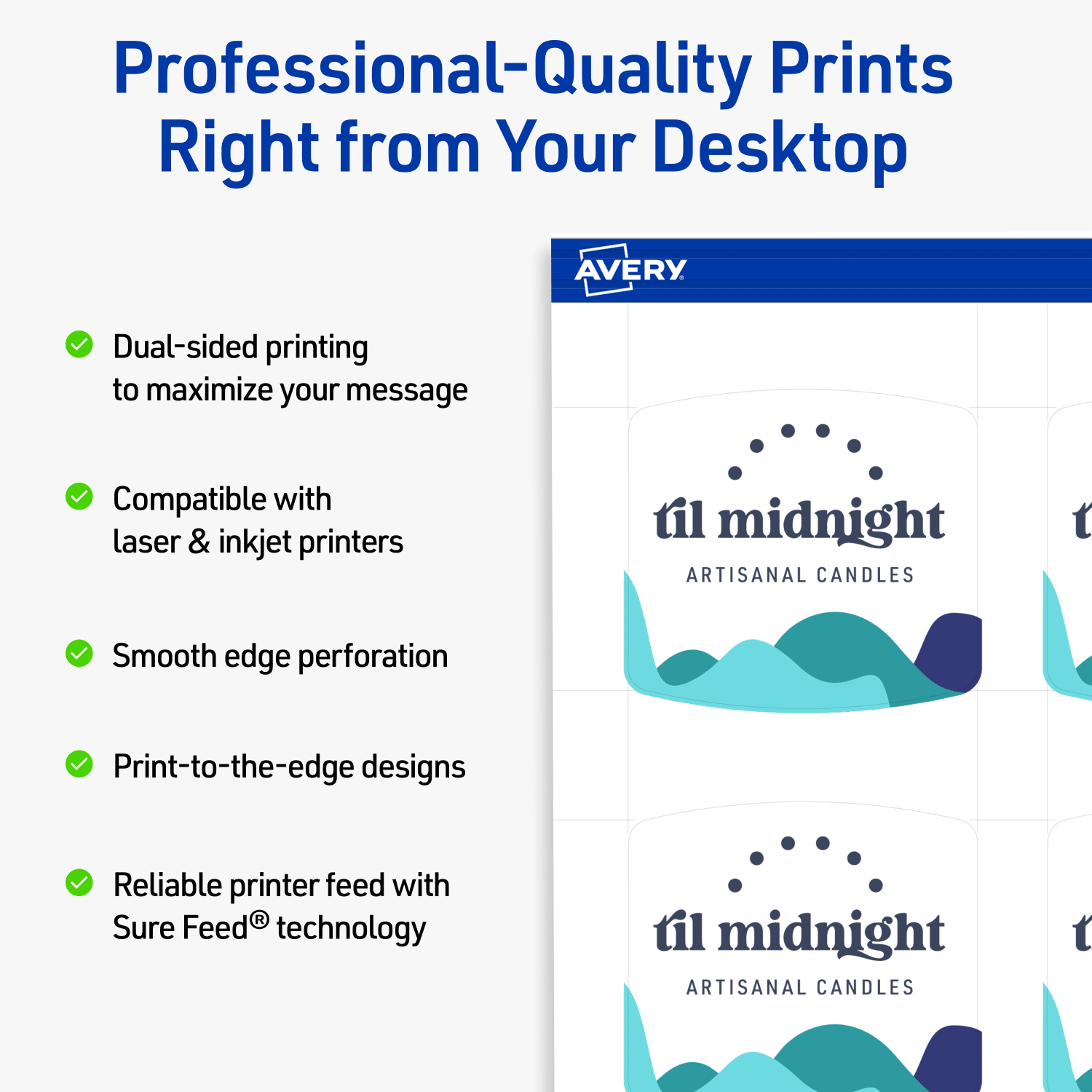 Avery Print-To-The-Edge Business Cards With Sure Feed Technology, 2inx2-2/10in Arched Square, Matte White, Pack Of 600 - Image 3