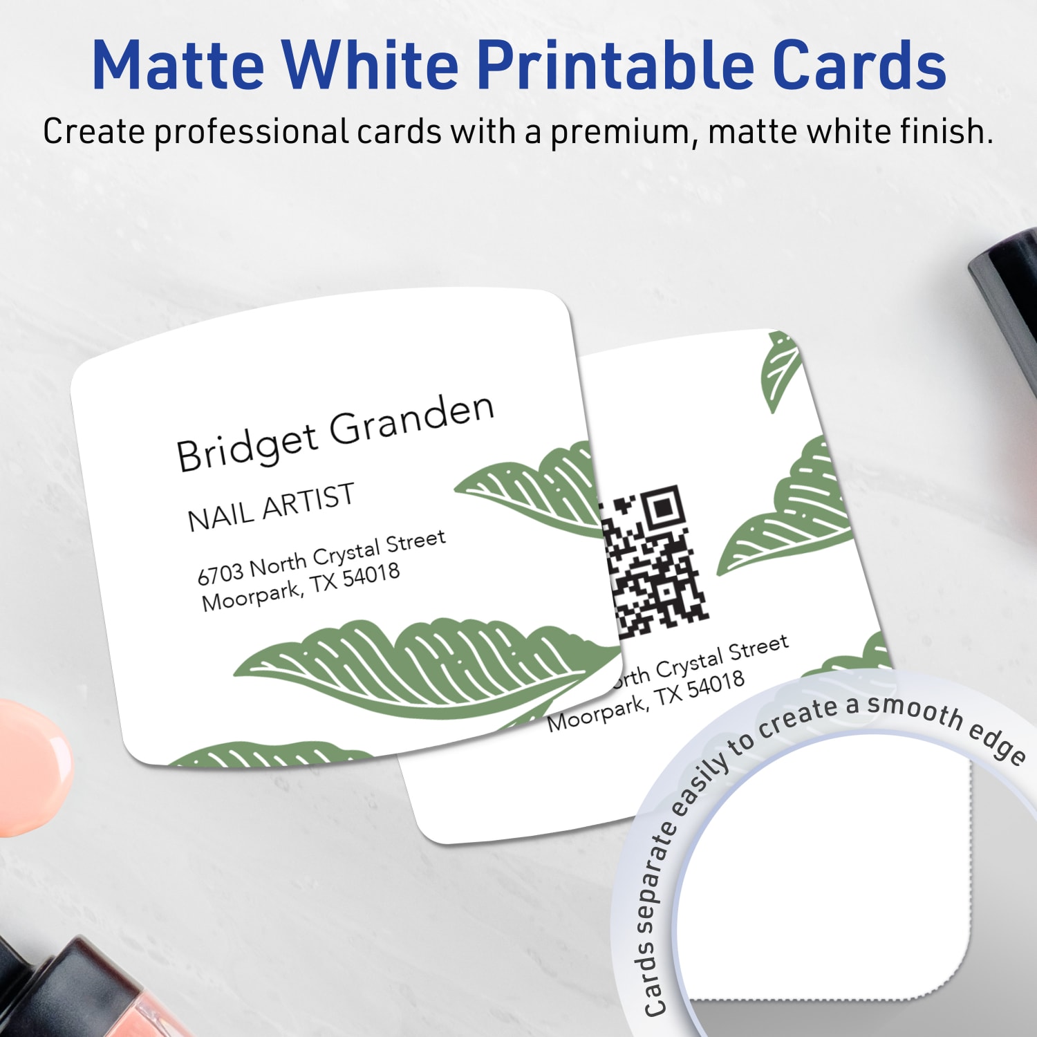 Avery Print-To-The-Edge Business Cards With Sure Feed Technology, 2inx2-2/10in Arched Square, Matte White, Pack Of 600 - Image 4
