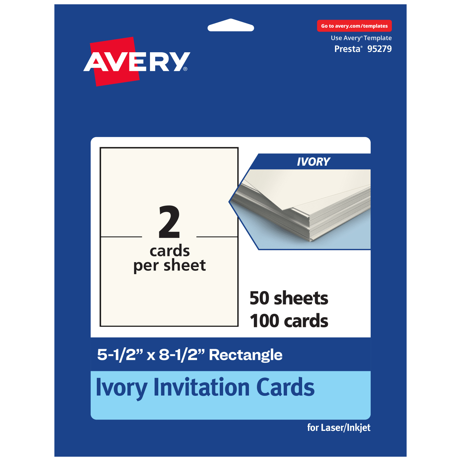 Avery Printable Invitation Cards, Rectangle, 5.5in x 8.5in, Matte Ivory, Pack Of 100