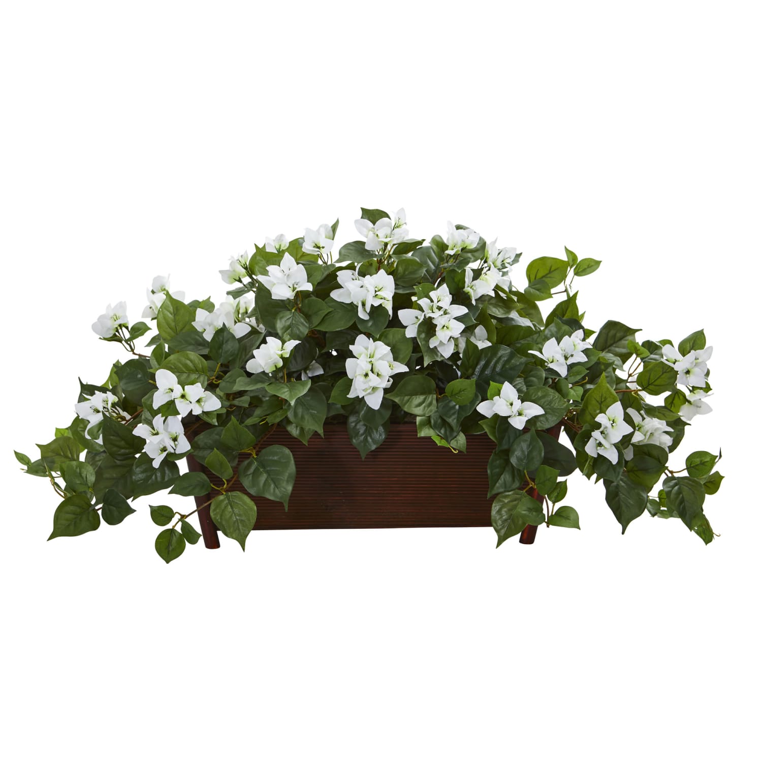 Nearly Natural Bougainvillea 18inH Artificial Plant With Decorative Planter, 18inH x 40inW x 22inD, White/Brown