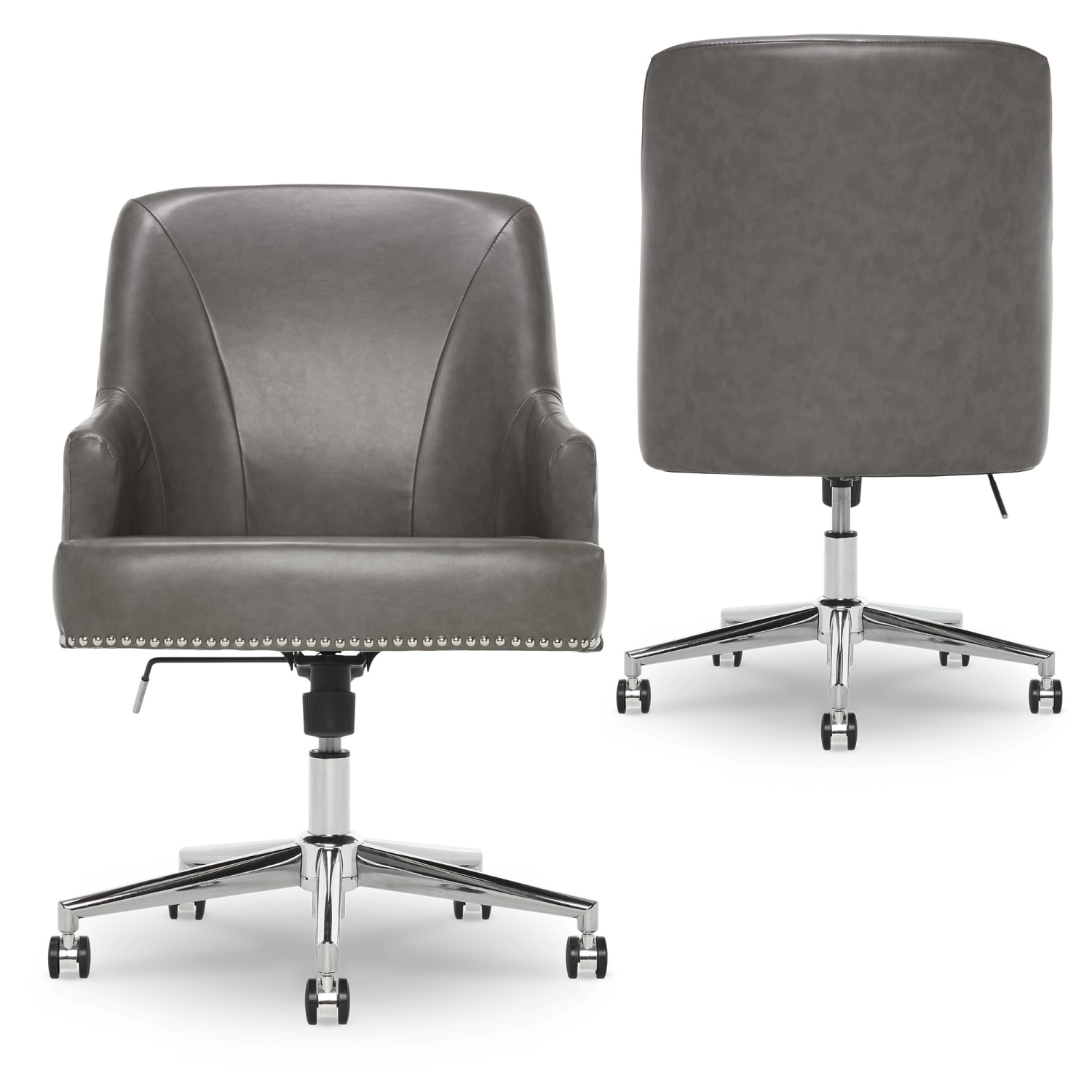 Serta Leighton Home Bonded Leather Mid-Back Office Chair, Gray/Chrome - Image 6