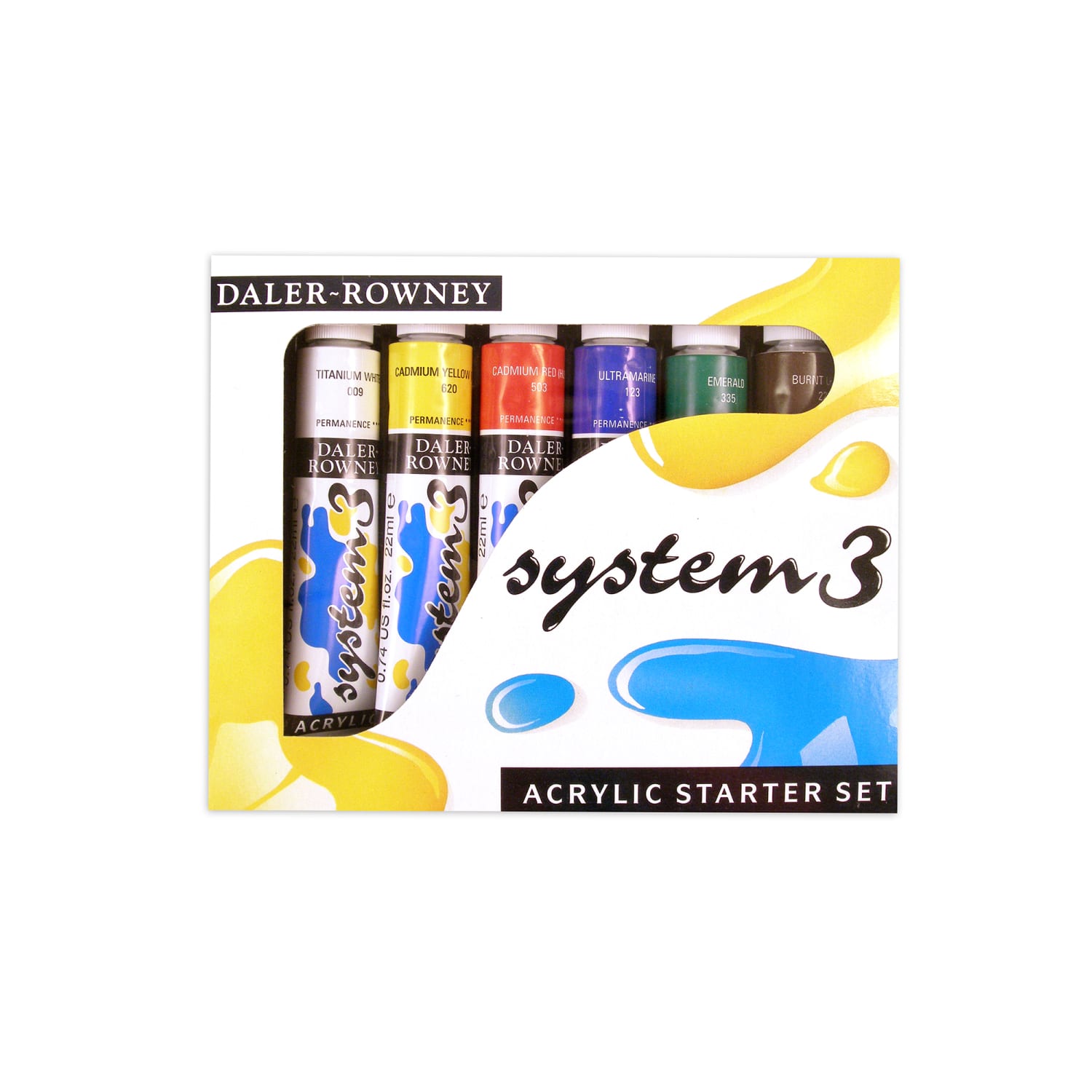 Daler-Rowney System 3 Acrylic Paint Set, Starter Set, 0.74 oz (22 mL), Pack Of 6