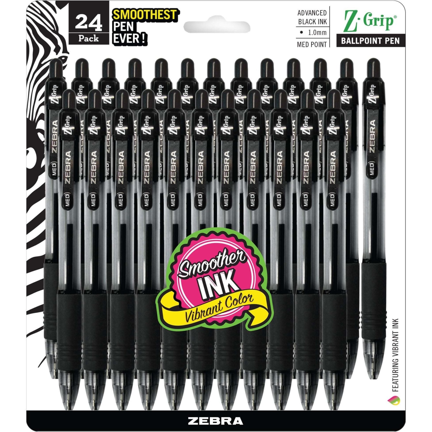 Zebra Pen Z-Grip Retractable Ballpoint Pens, Pack Of 24, Medium Point, 1.0 mm, Clear Barrel, Black Ink - Image 4