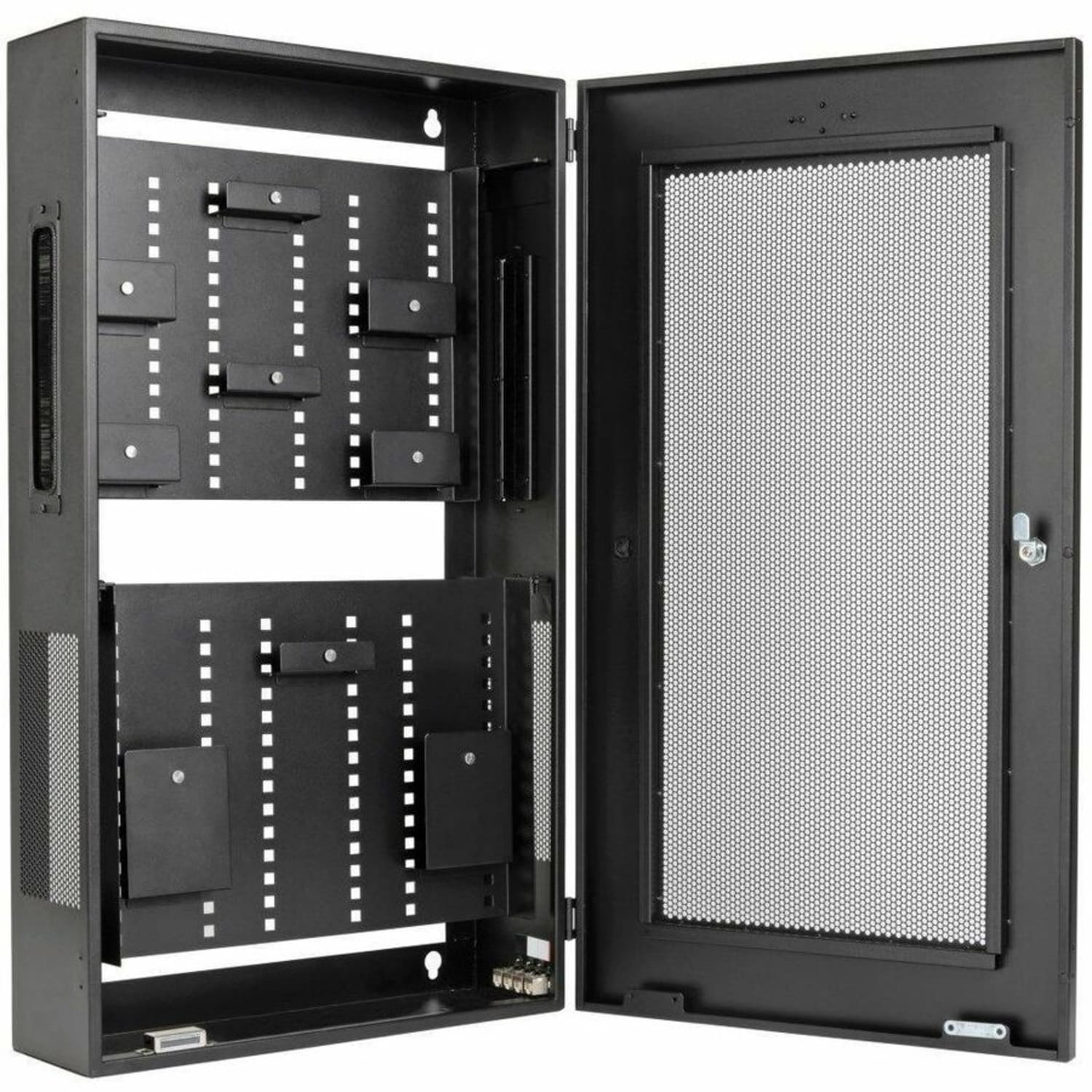 Eaton Tripp Lite Series SmartRack 3U Low-Profile Vertical-Mount Switch-Depth Wall-Mount Structured Wiring Enclosure, Adjustable Equipment Brackets - Image 5
