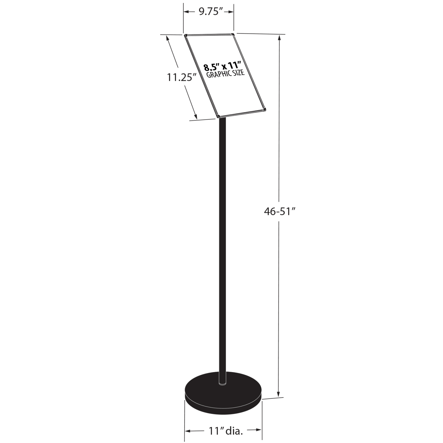 Azar Displays Floor Pedestal Frame Plastic Vertical/Horizontal Sign Holder, 51inH x 11inW x 11inD, Black - Image 3
