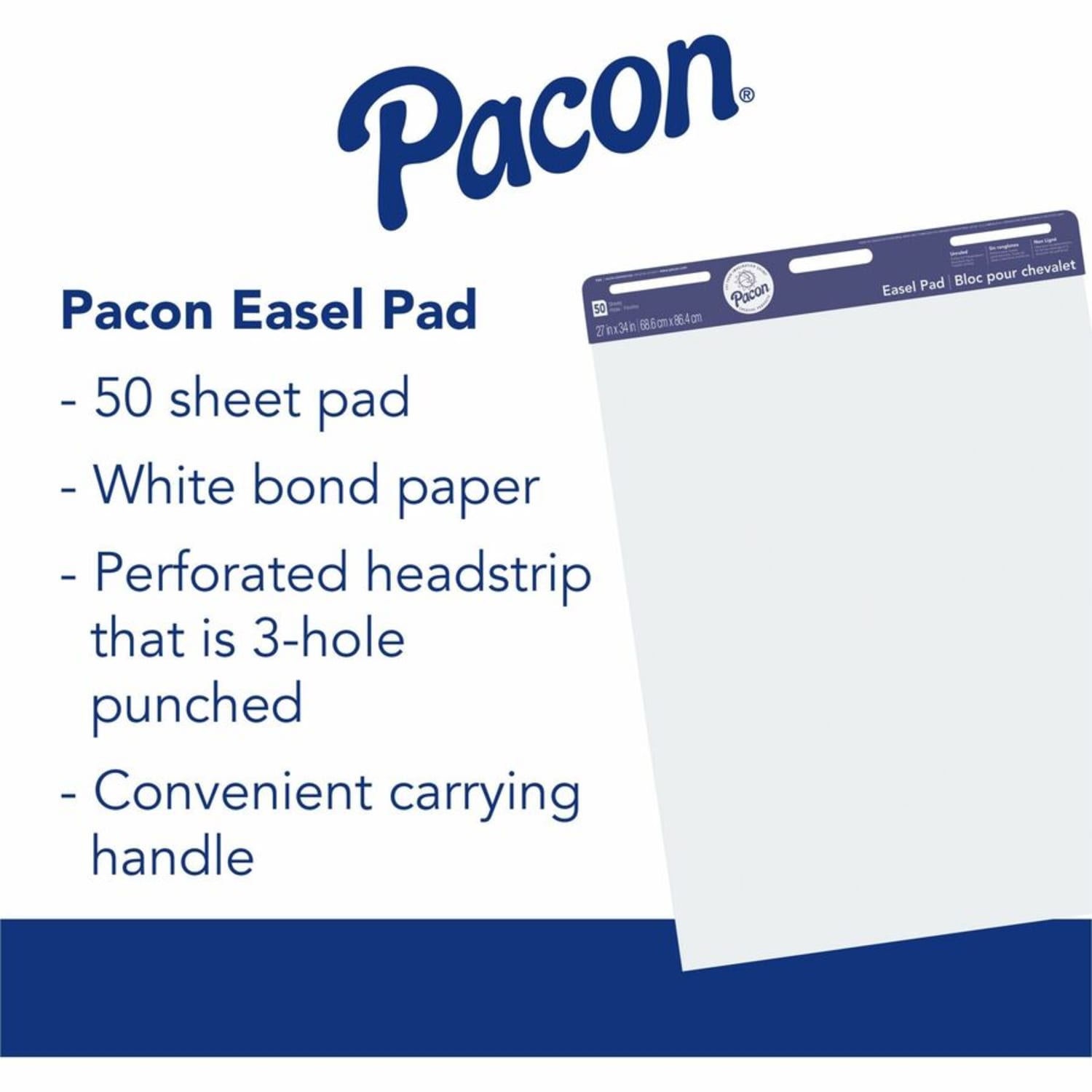 Pacon Unruled Easel Pads - 50 Sheets - Plain - Stapled/Glued - Unruled Front Ruling - 27inx34in Sheet Size - 3385 - Image 5
