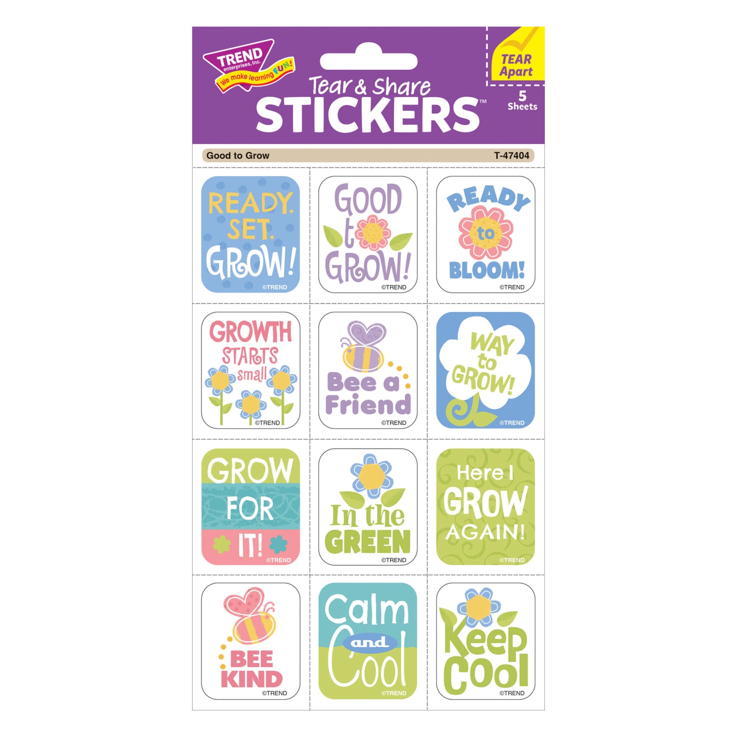 Trend Tear & Share Stickers, Good To Grow, 60 Stickers Per Pack, Set Of 6 Packs - Image 3