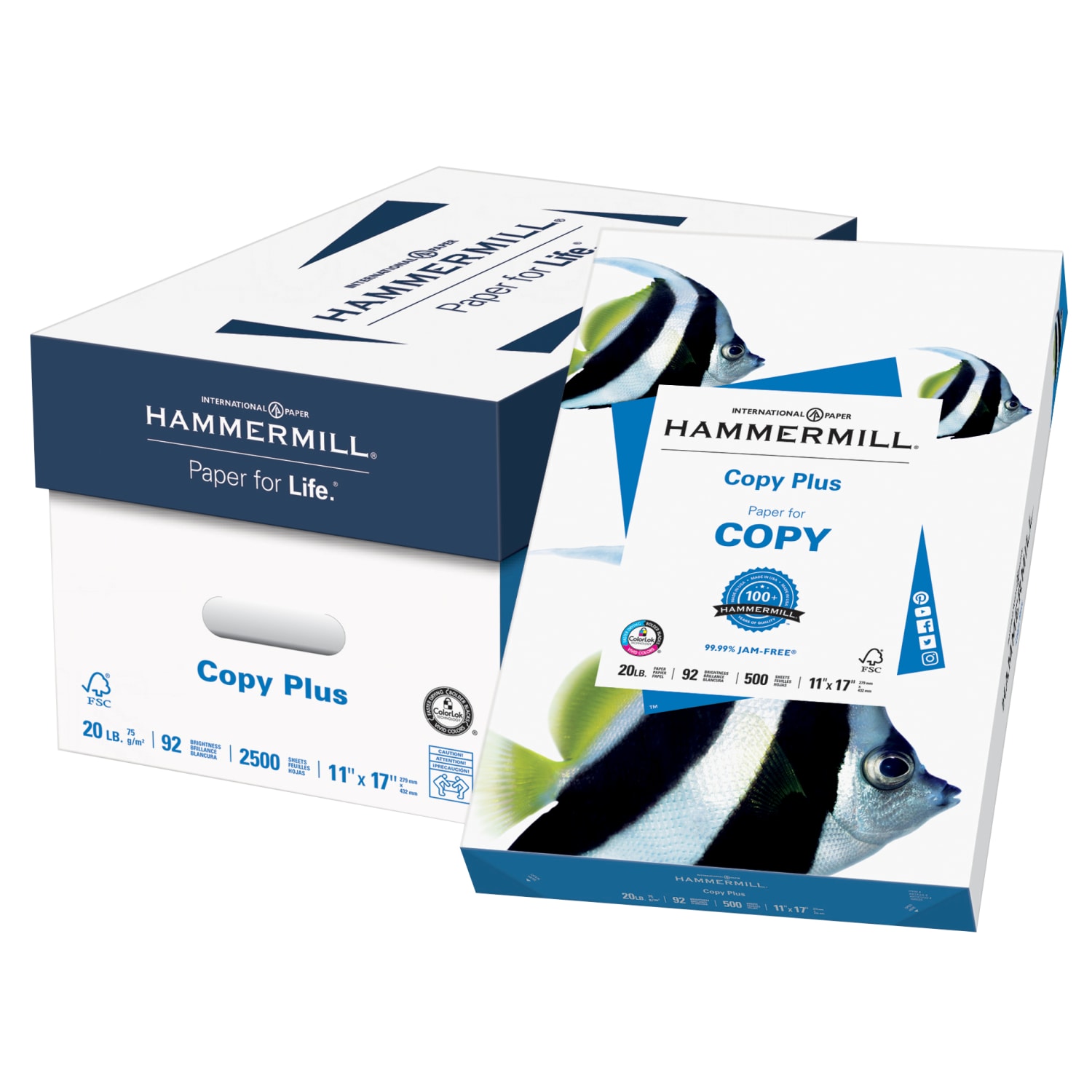 Hammermill Multi-Use Printer & Copier Paper, Ledger Size (11in x 17in), 2500 Total Sheets, 20 Lb, White, 500 Sheets Per Ream, Case Of 5 Reams