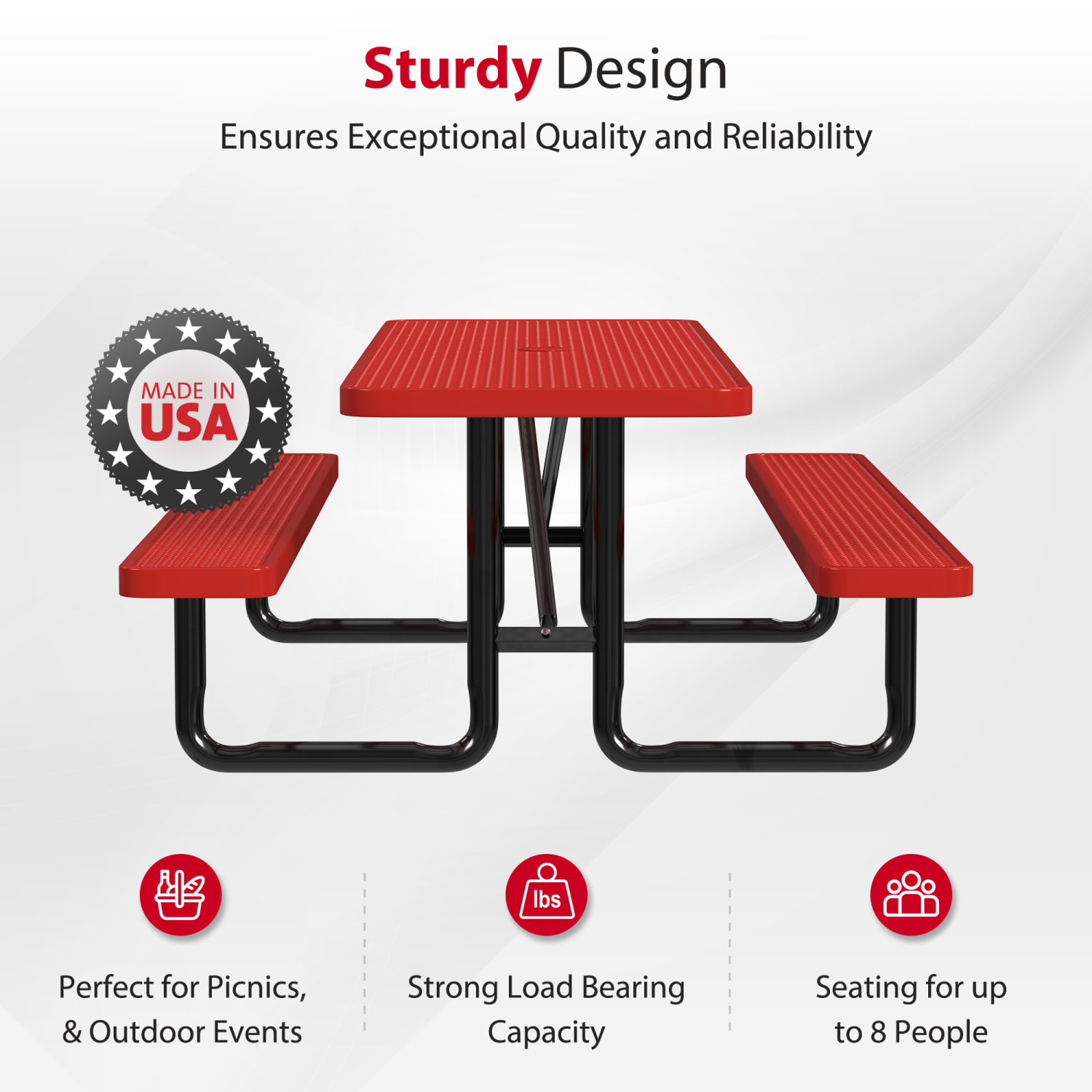 Leisure Craft Rectangle Outdoor Picnic Table, 29-11/16inH x 96inW x 62inD, Black/Red - Image 3